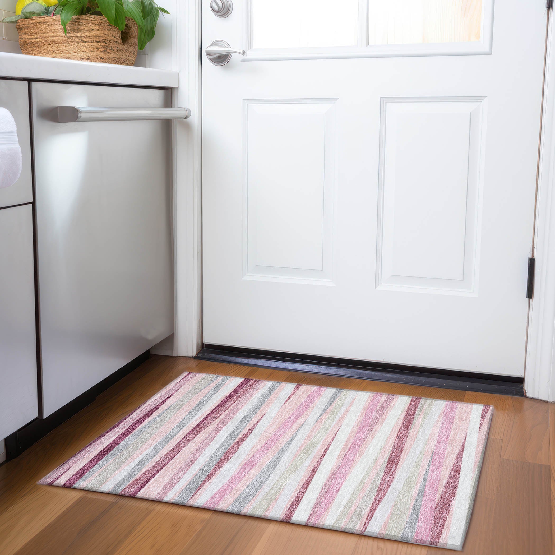Tallinn Machine Washable Transitional Pink Rug 1'8" x 2'6" #shape_Rectangle