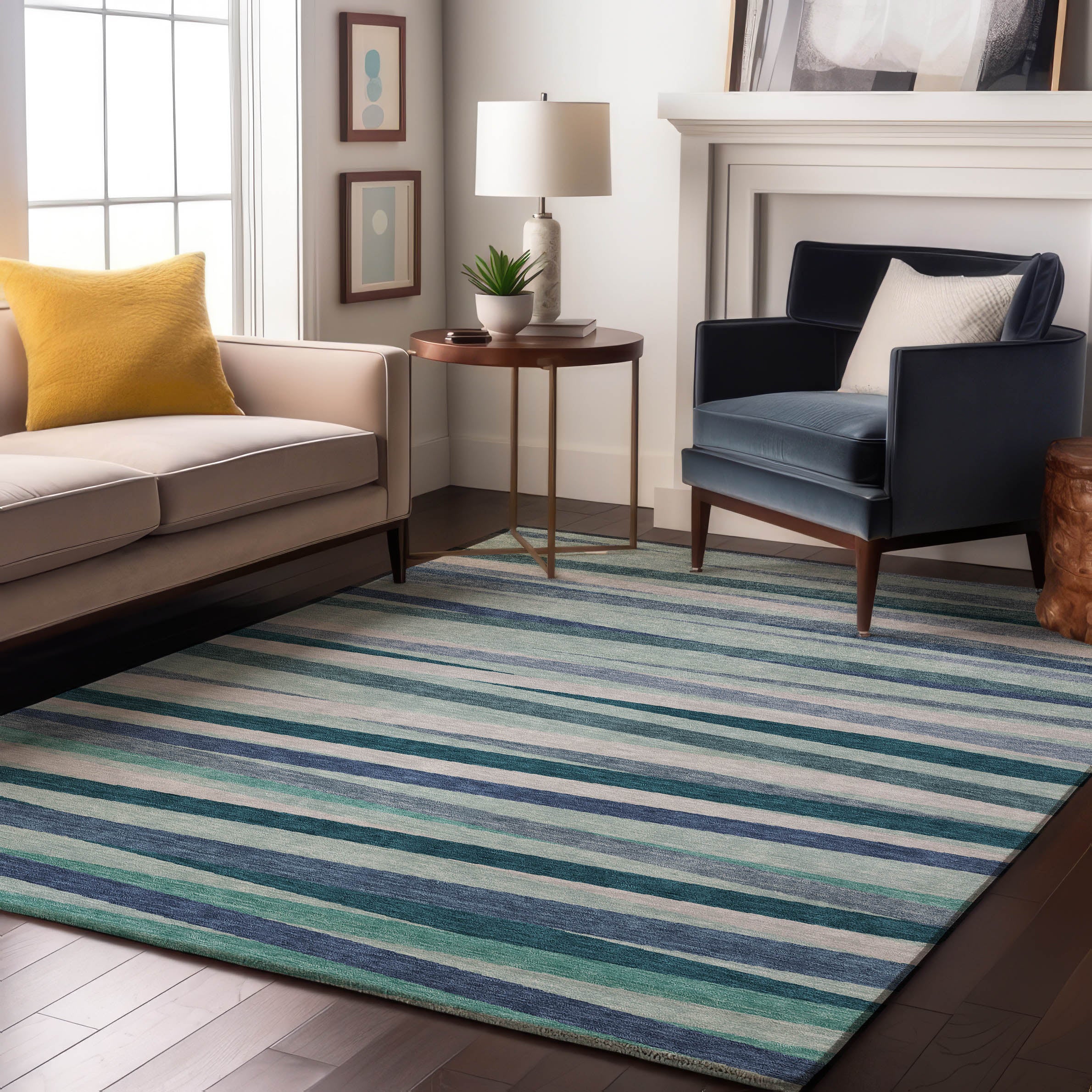 Tallinn Machine Washable Transitional Teal Rug 2'6" x 3'10" #shape_Rectangle