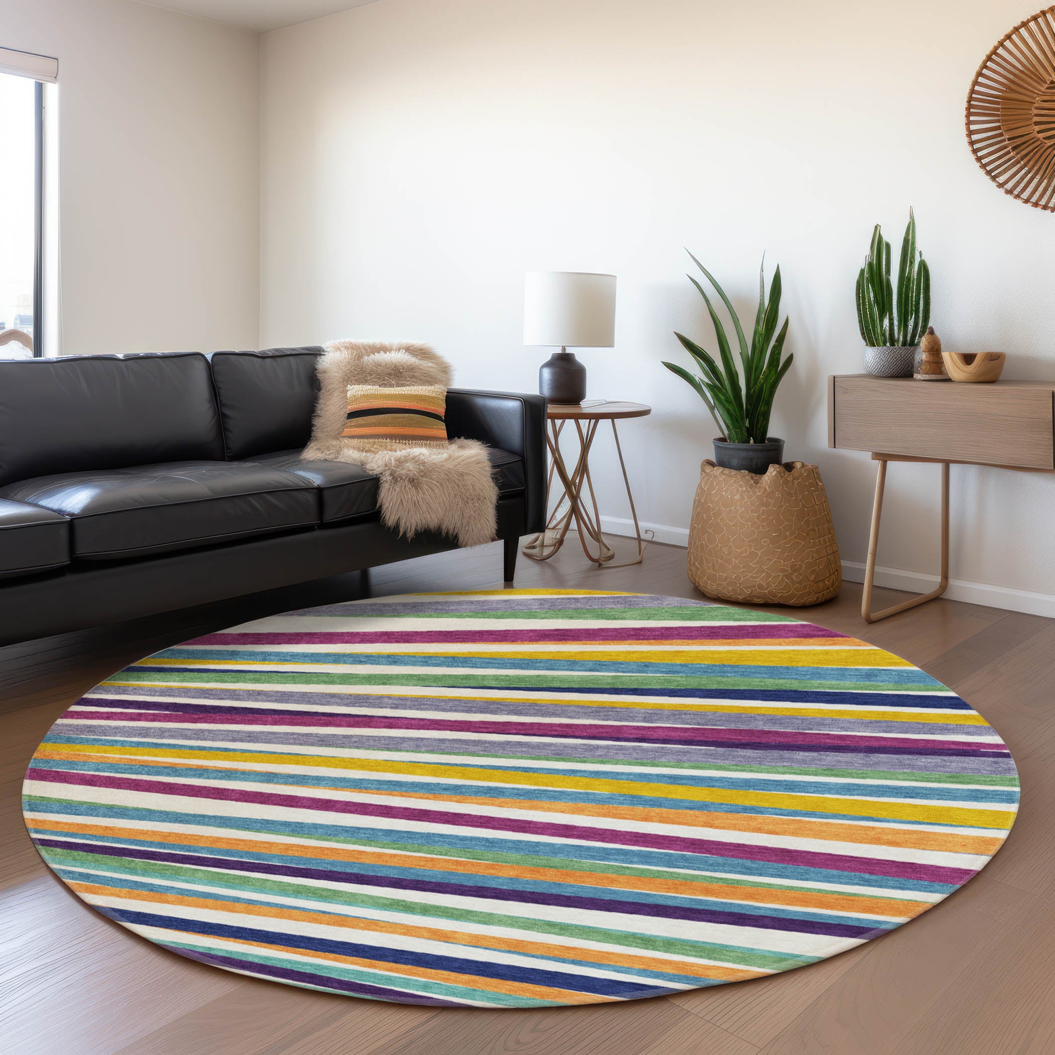Tallinn Machine Washable Transitional White Ivory Rug 8' x 8' #shape_Round