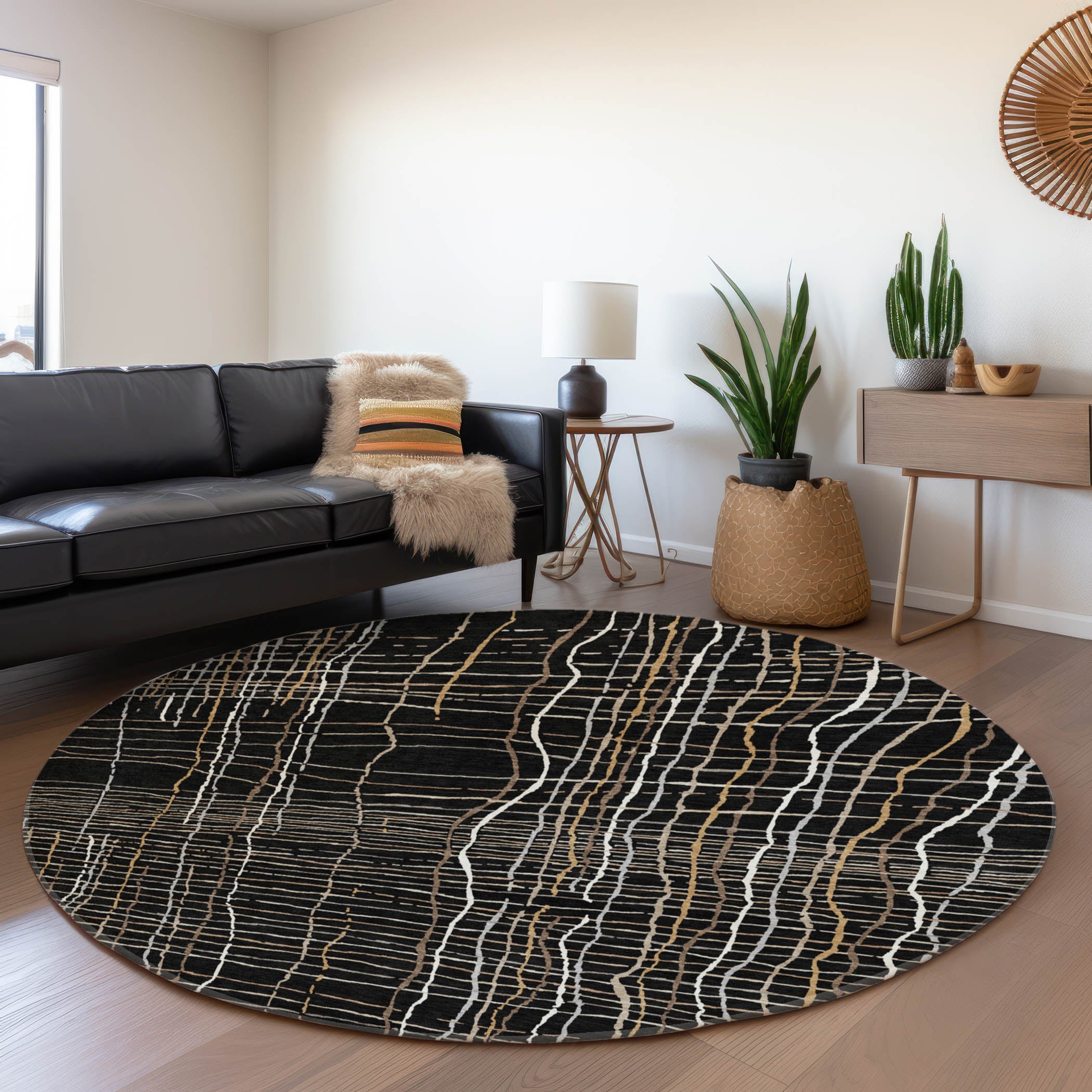 Baku Machine Washable Transitional Black Rug 8' x 8' #shape_Round