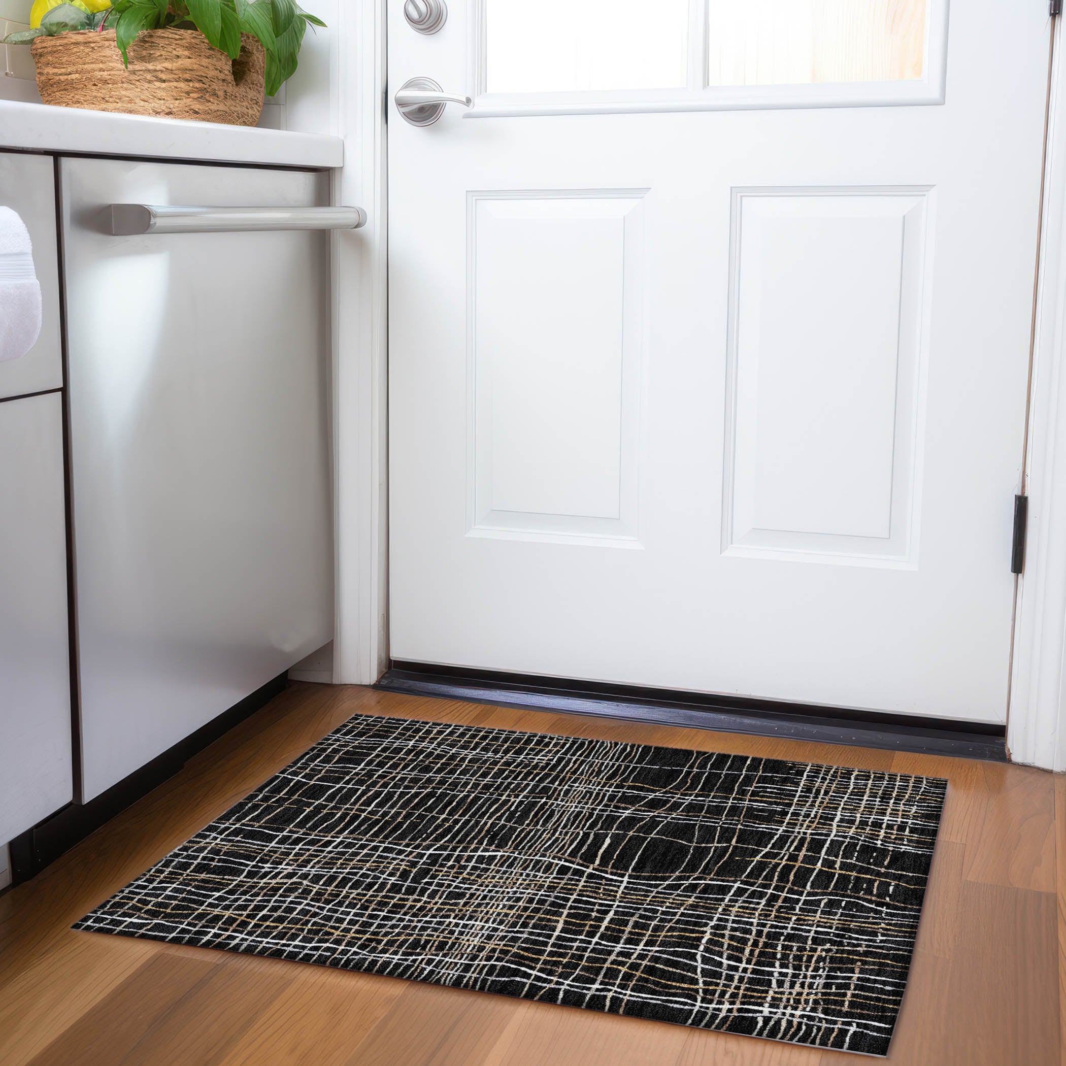 Baku Machine Washable Transitional Black Rug 1'8" x 2'6" #shape_Rectangle