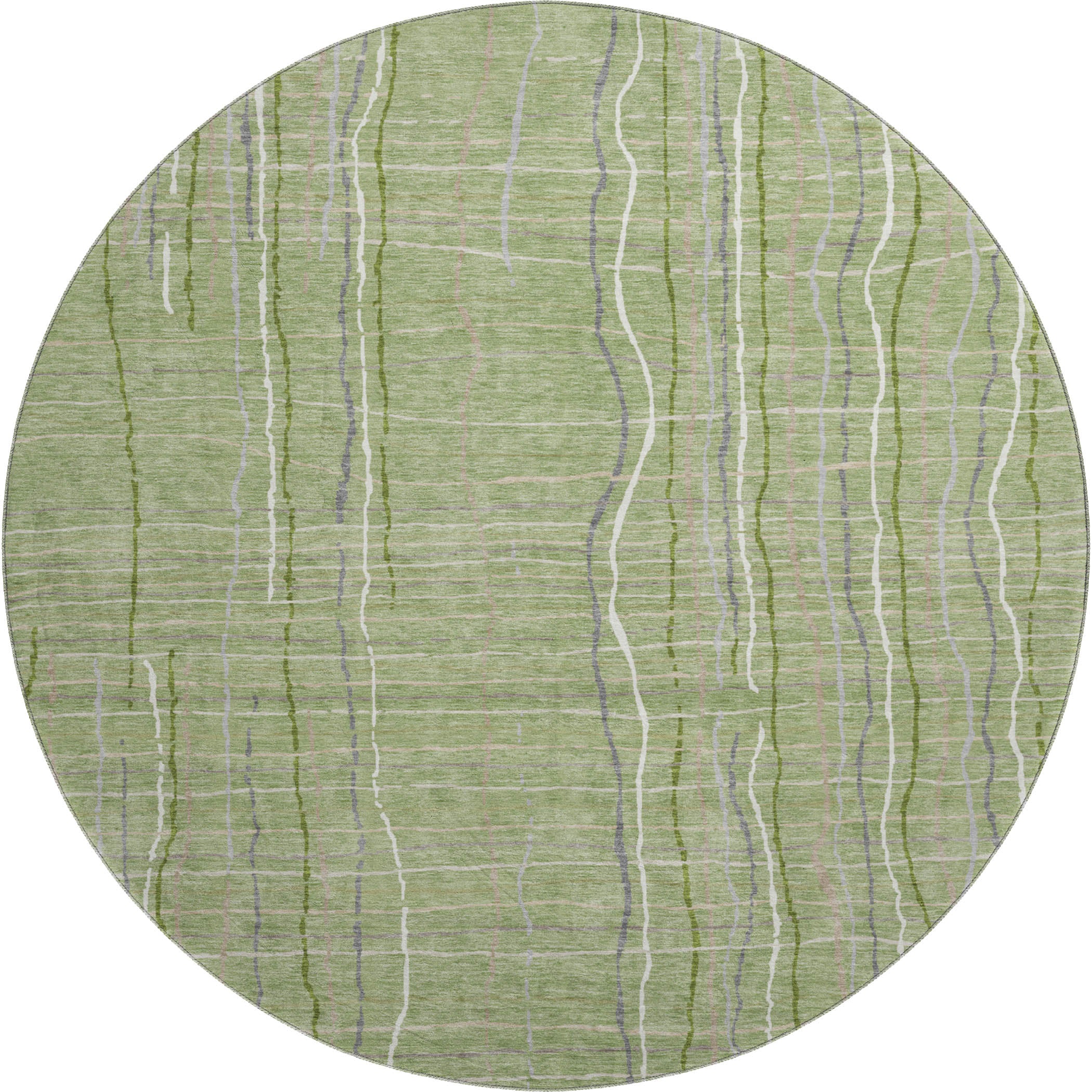 Baku Machine Washable Transitional Green Rug 8' x 8' #shape_Round