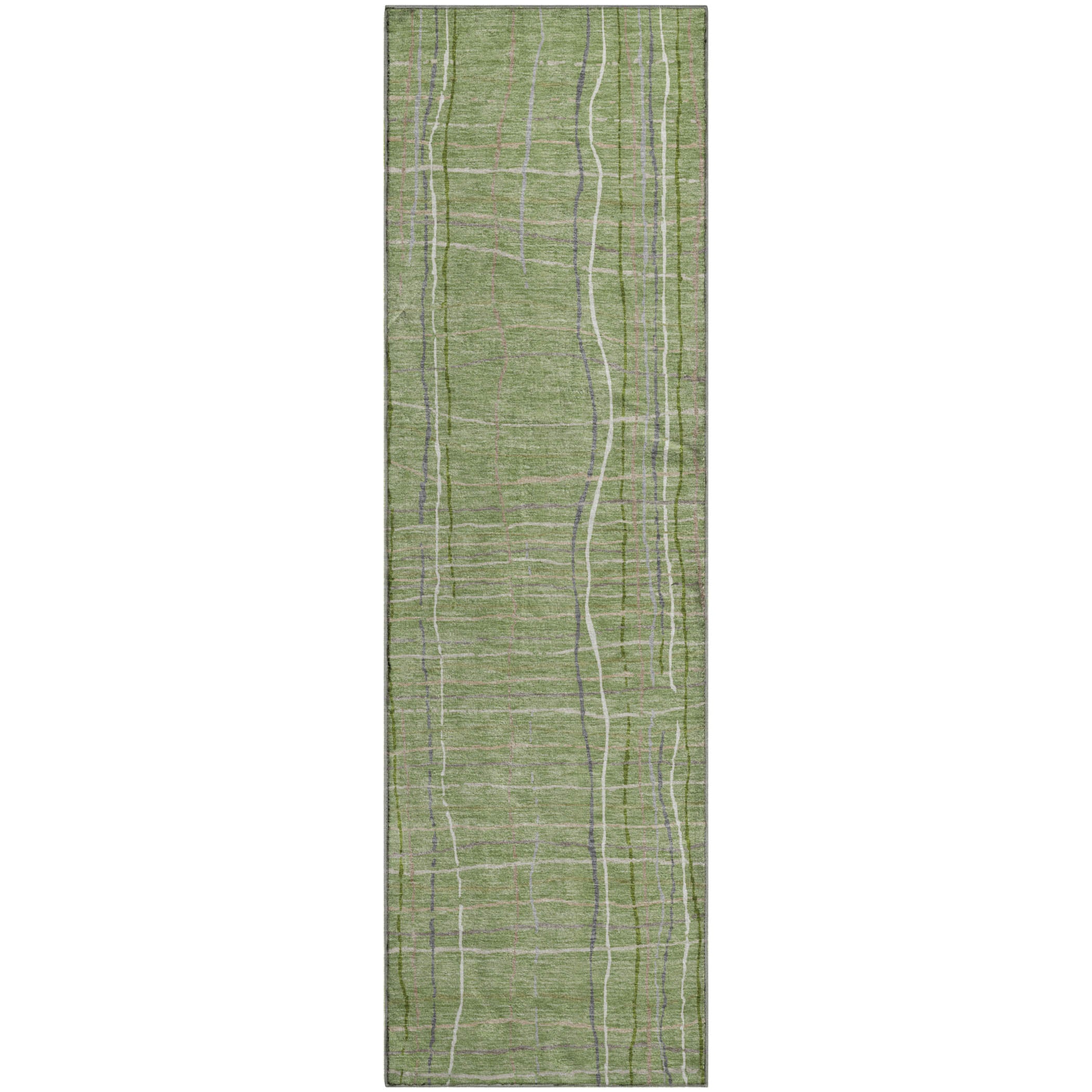 Baku Machine Washable Transitional Green Rug 2'3" x 7'6" #shape_Runner