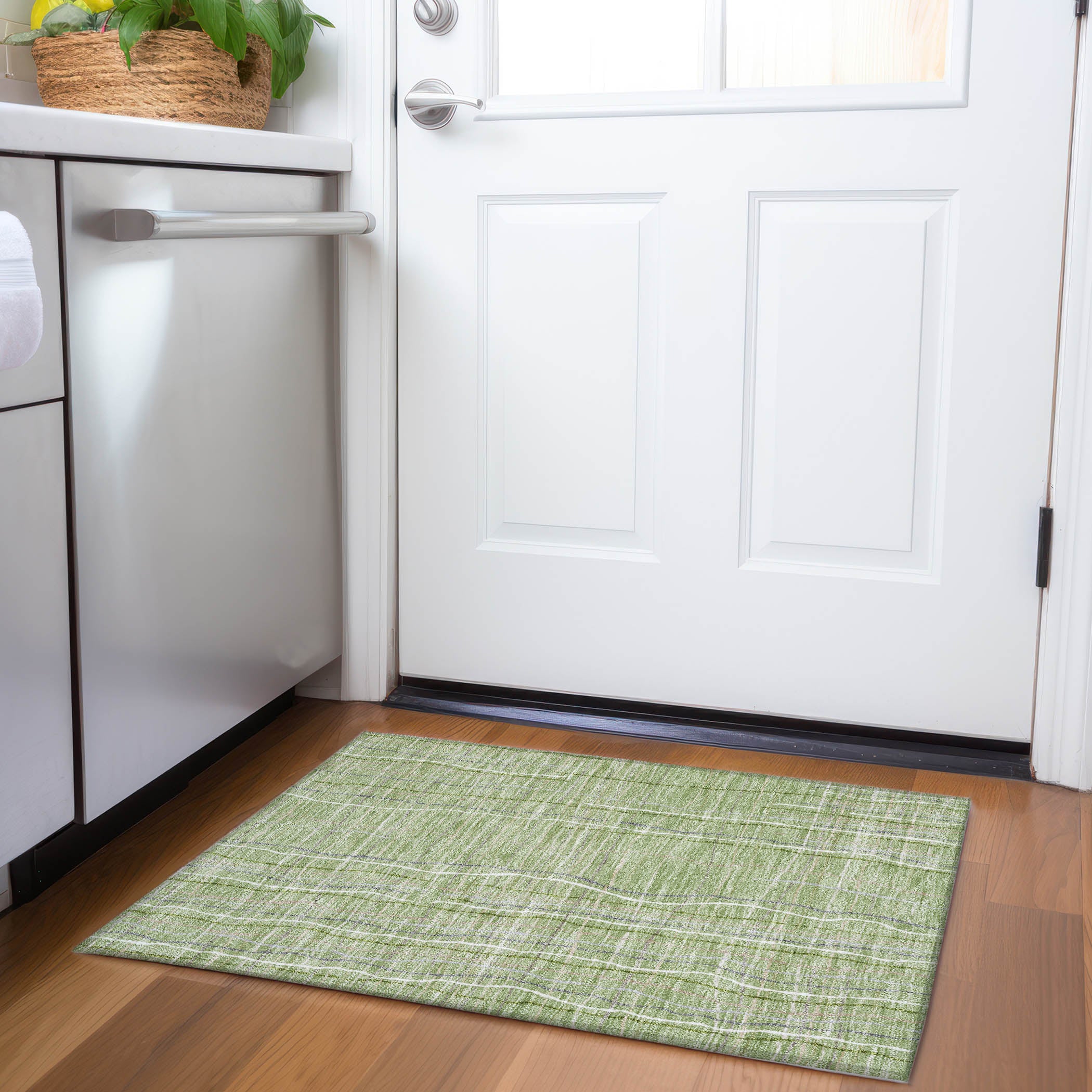 Baku Machine Washable Transitional Green Rug 1'8" x 2'6" #shape_Rectangle