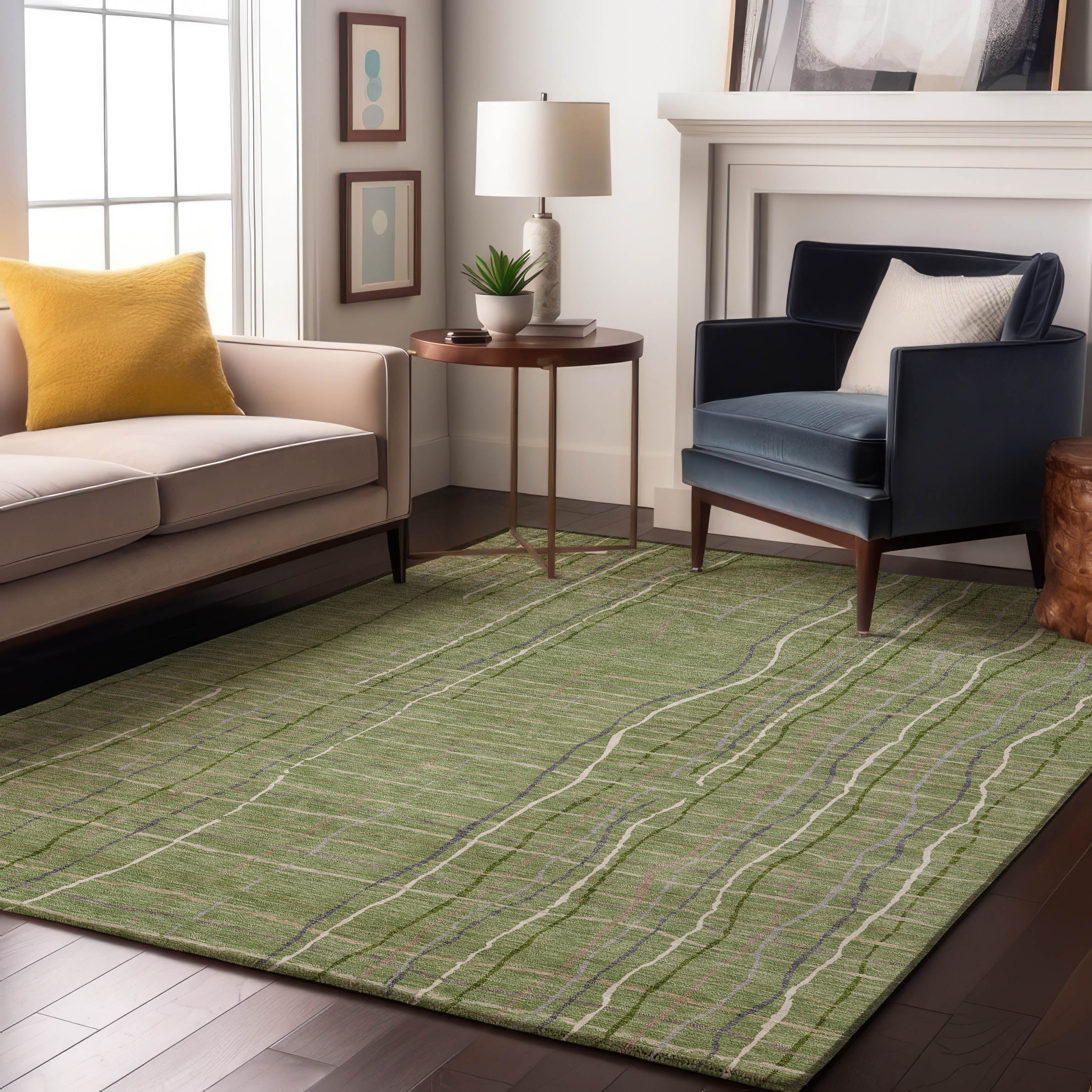 Baku Machine Washable Transitional Green Rug 2'6" x 3'10" #shape_Rectangle