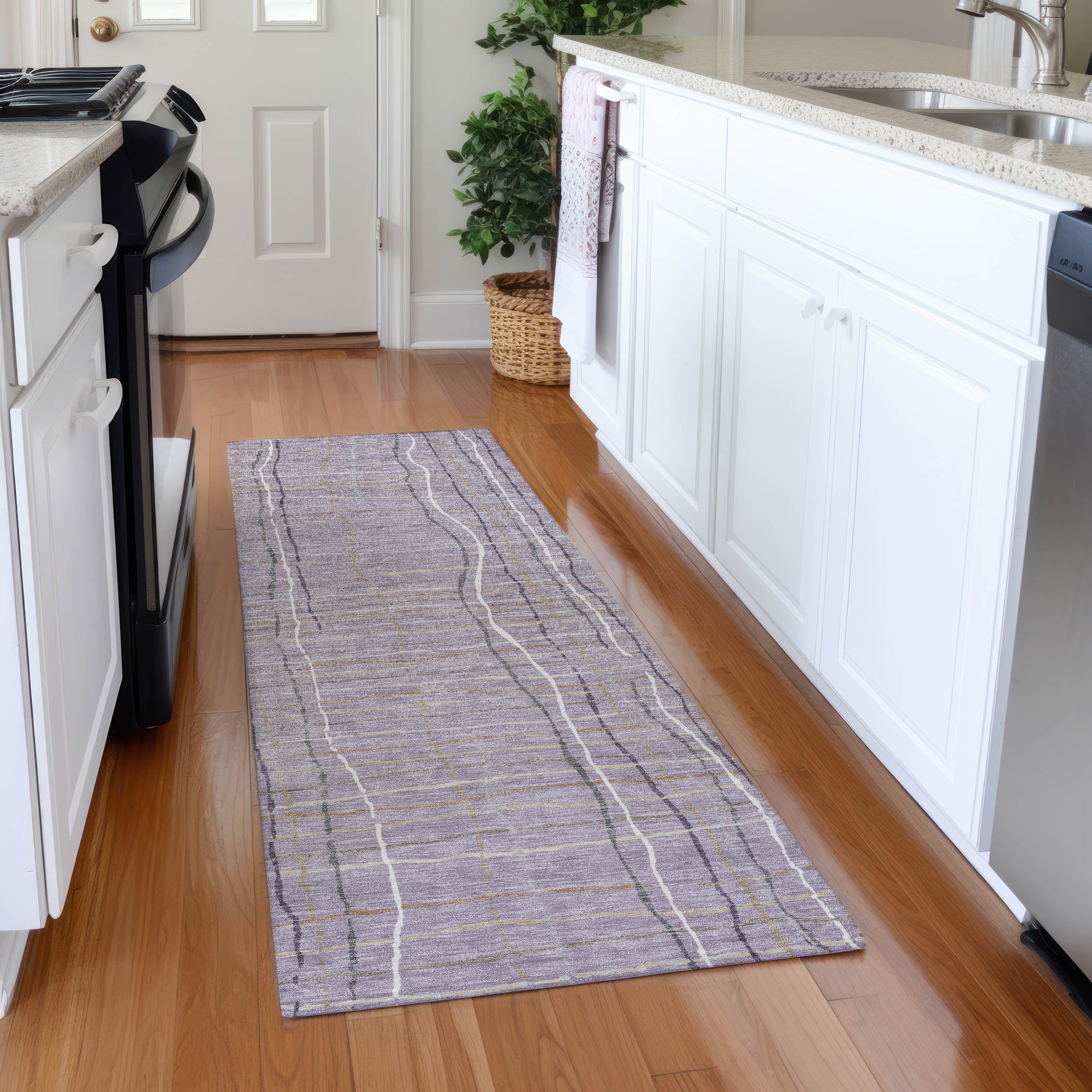 Baku Machine Washable Transitional Lavender Purple Rug 2'3" x 7'6" #shape_Runner