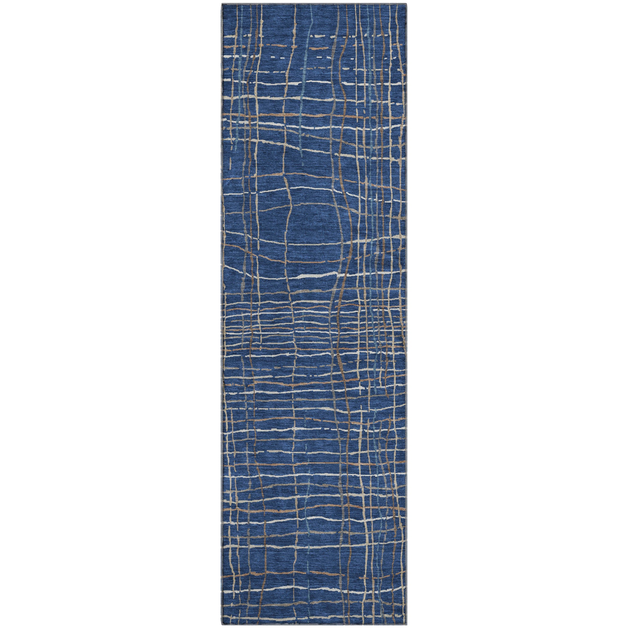 Baku Machine Washable Transitional Navy Blue Rug 2'3" x 7'6" #shape_Runner