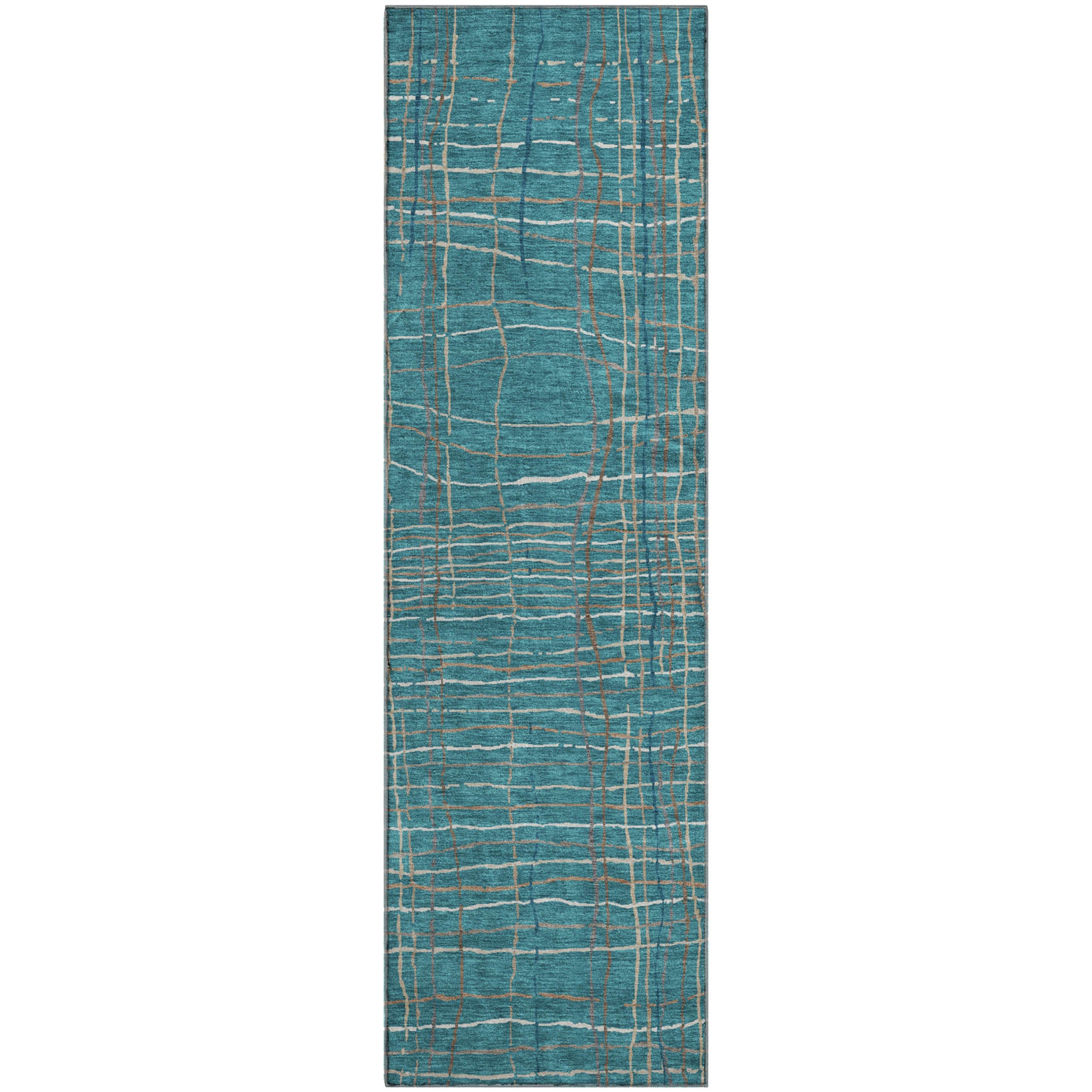 Baku Machine Washable Transitional Teal Rug 2'3" x 7'6" #shape_Runner
