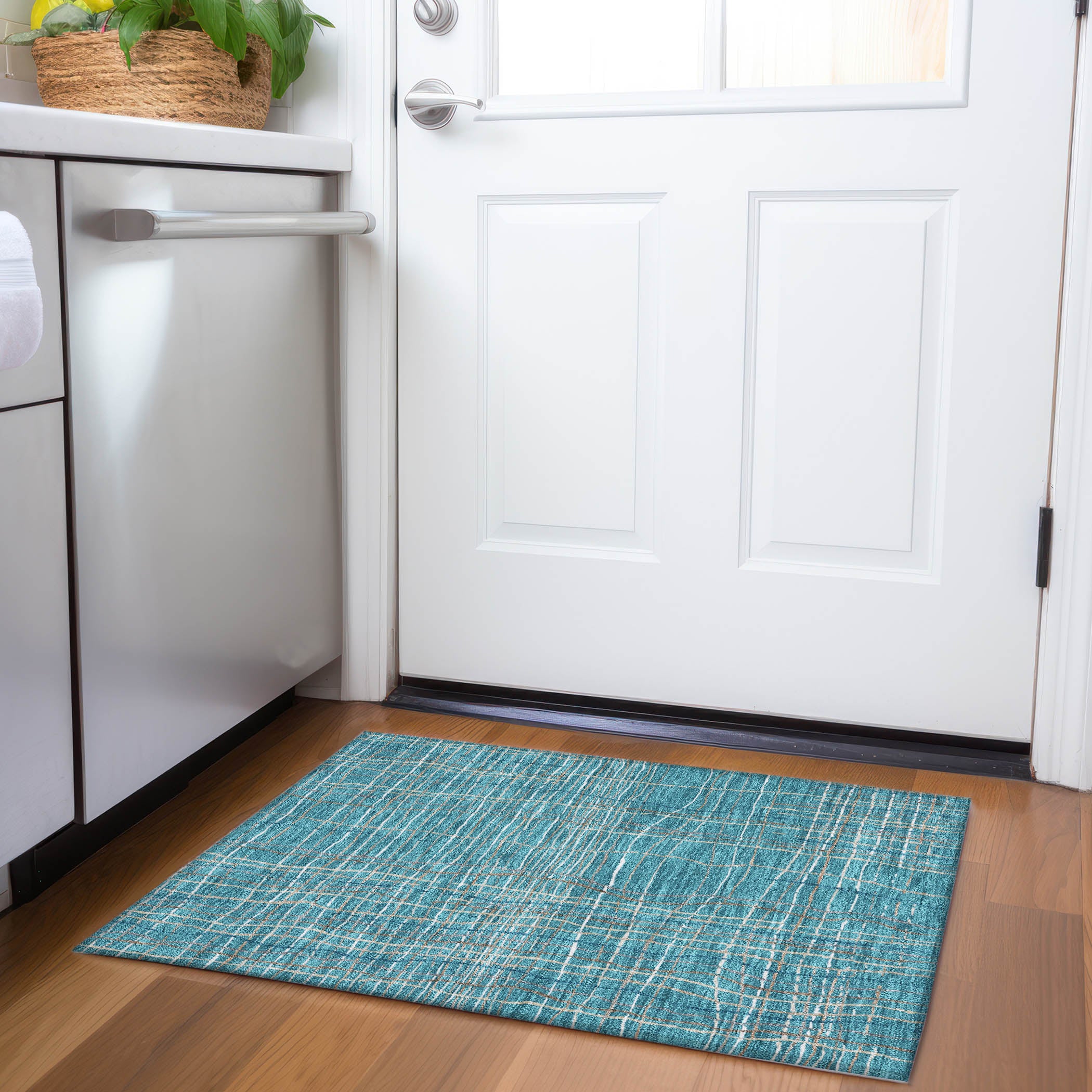 Baku Machine Washable Transitional Teal Rug 1'8" x 2'6" #shape_Rectangle