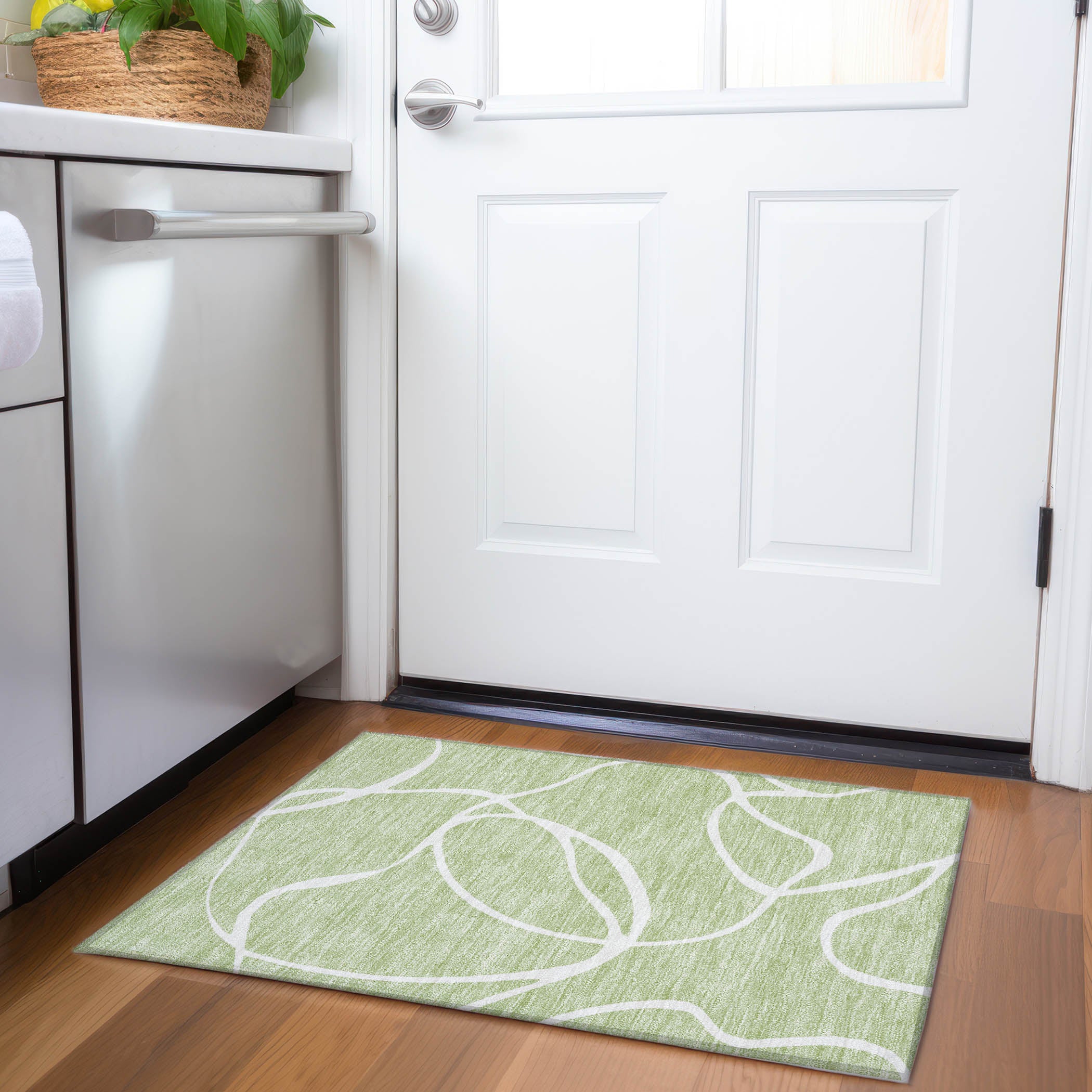 Dubrovnik Machine Washable Transitional Aloe Green Rug 1'8" x 2'6" #shape_Rectangle