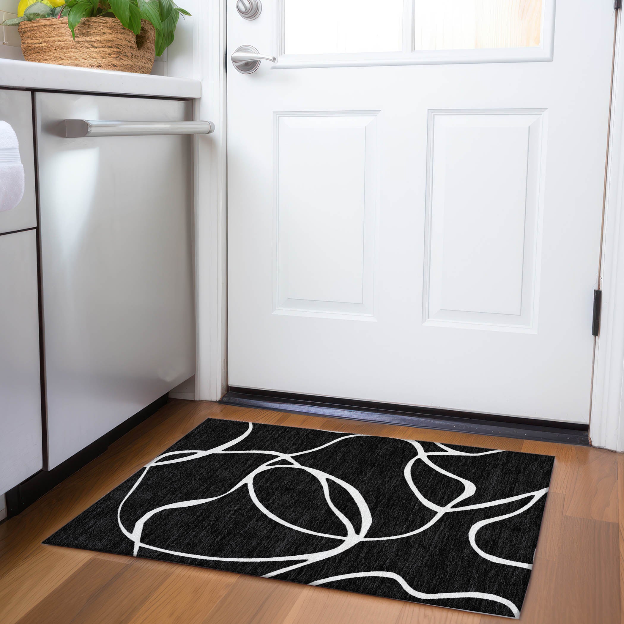 Dubrovnik Machine Washable Transitional Black Rug 1'8" x 2'6" #shape_Rectangle