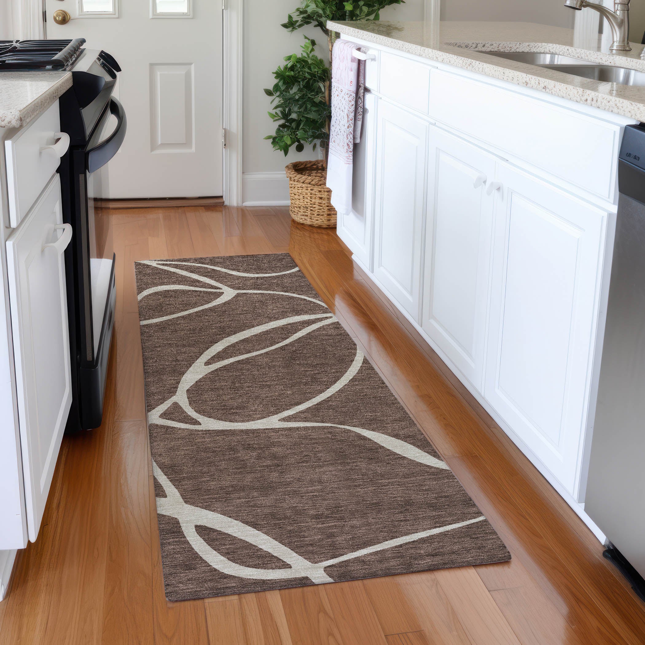 Dubrovnik Machine Washable Transitional Brown Rug 2'3" x 7'6" #shape_Runner