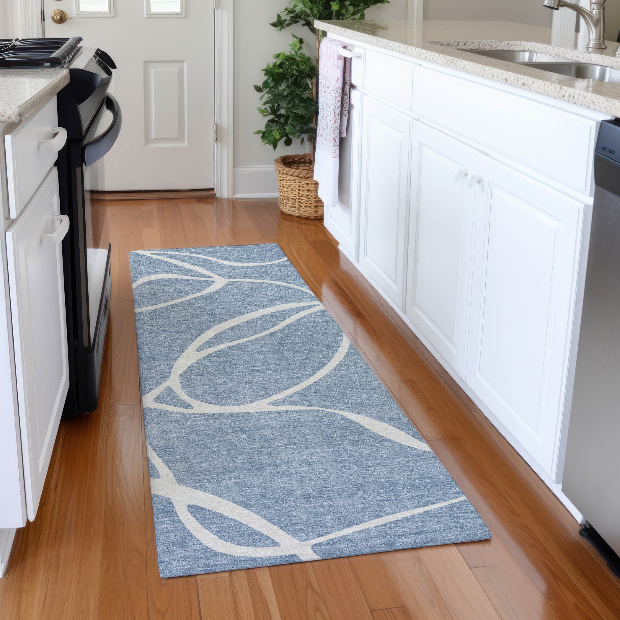 Dubrovnik Machine Washable Transitional Denim Blue Rug 2'3" x 7'6" #shape_Runner