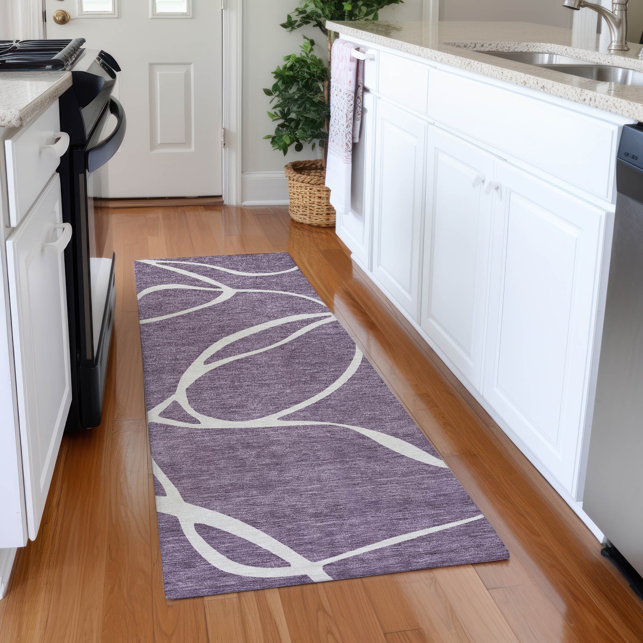Dubrovnik Machine Washable Transitional Purple Rug 2'3" x 7'6" #shape_Runner