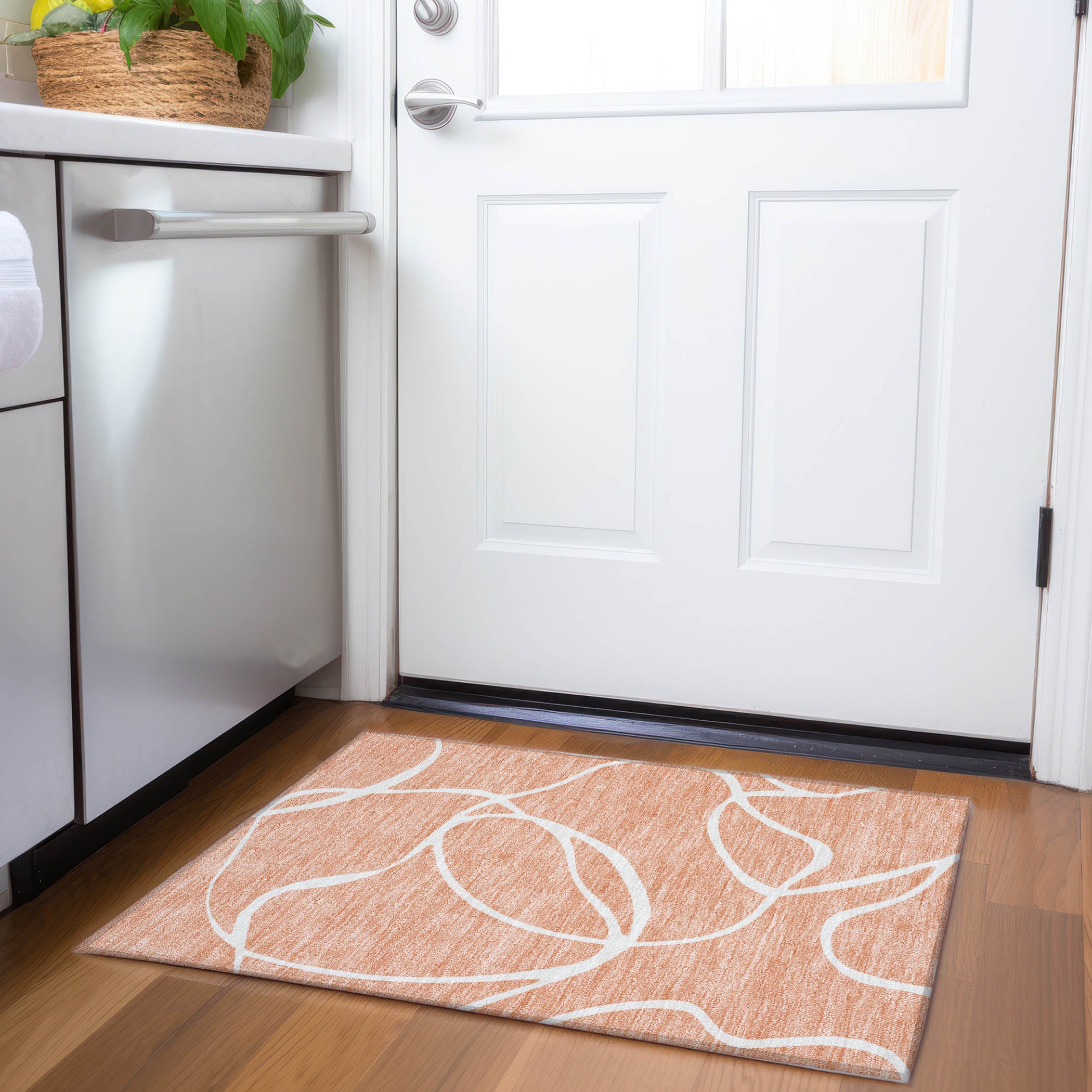 Dubrovnik Machine Washable Transitional Salmon Orange Rug 1'8" x 2'6" #shape_Rectangle