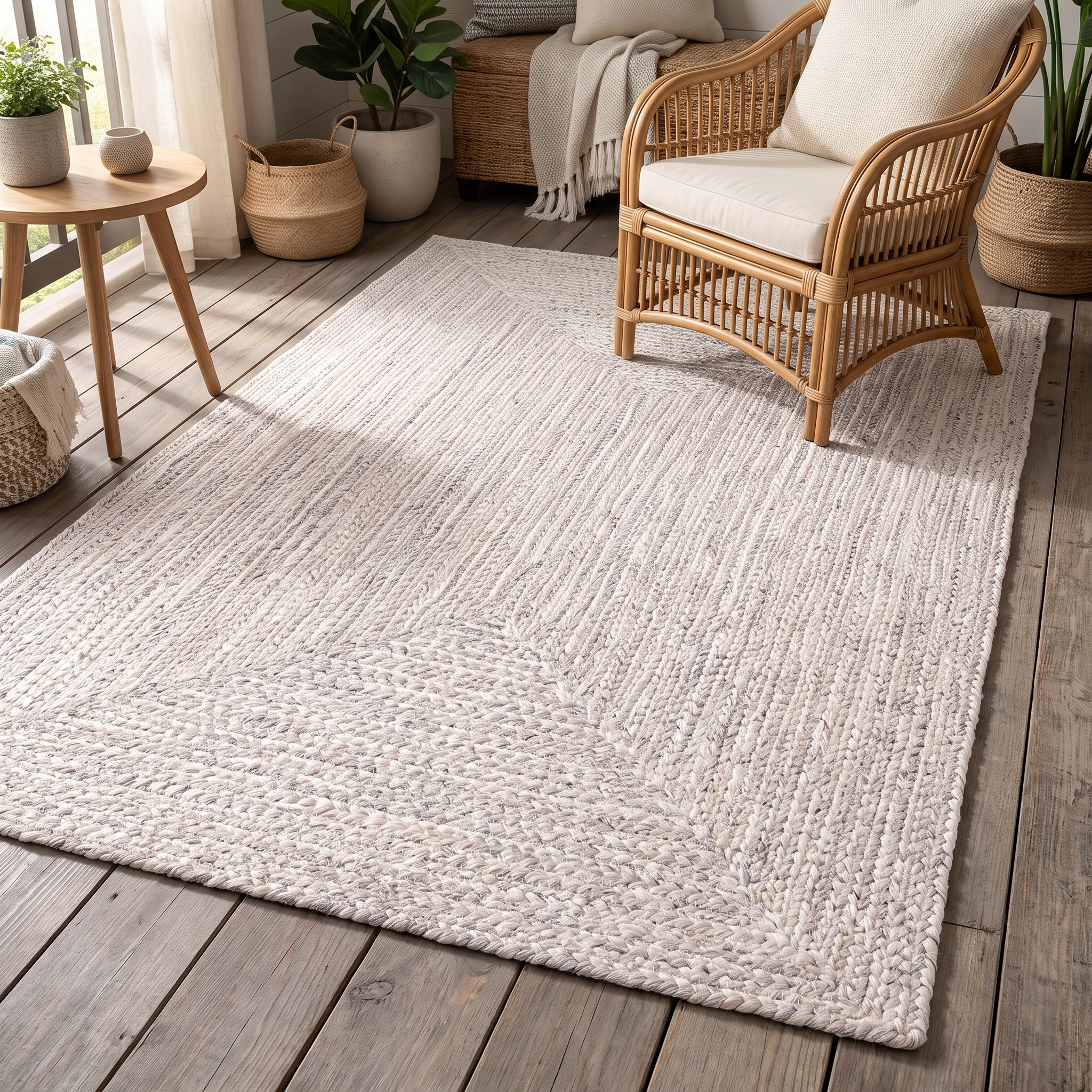 Angier Braided Indoor/Outdoor Rug - Ivory / Gray Rectangle 3' X 5' #shape_Rectangle