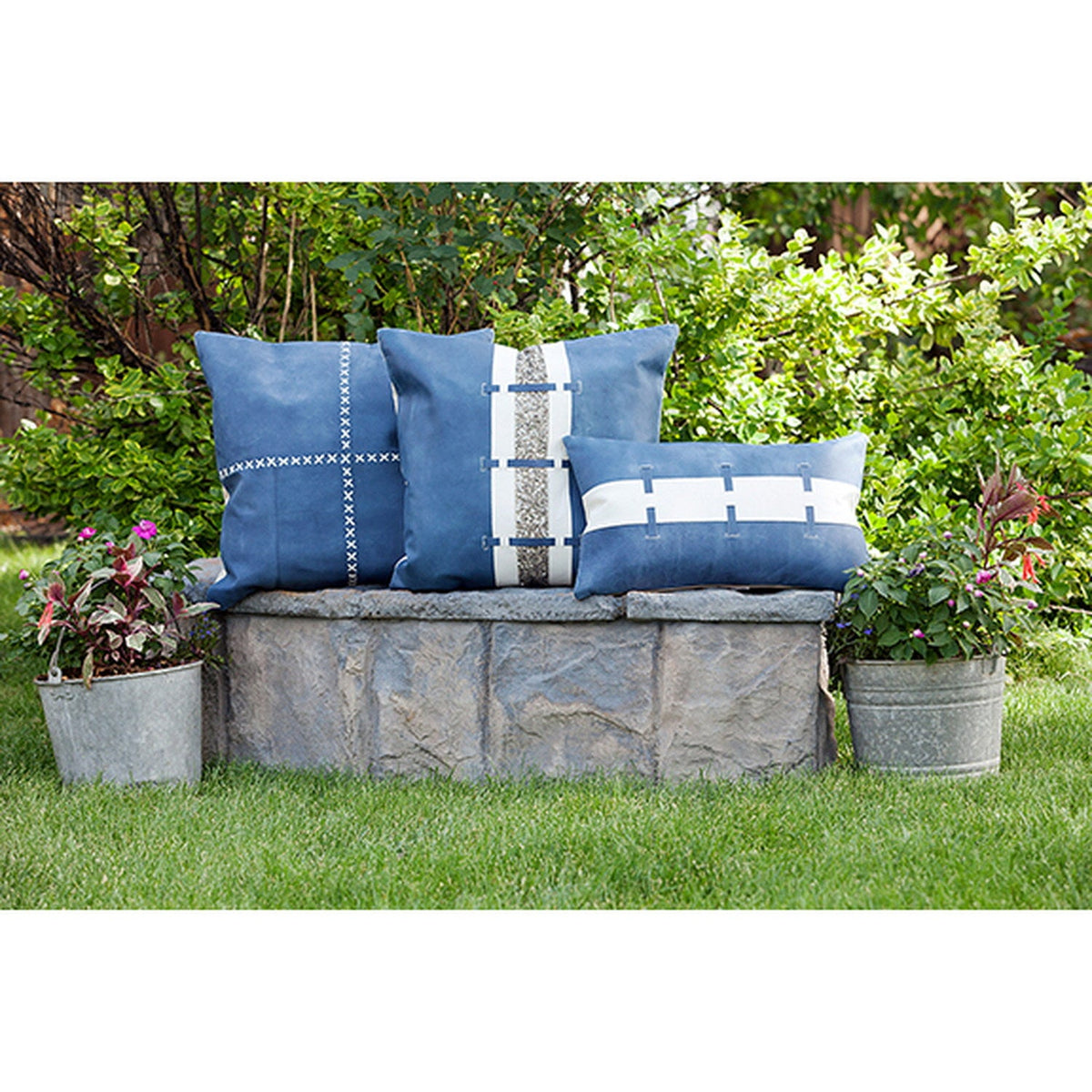 Leather Cushion Diana Rectangle 30x50cm Blue 2