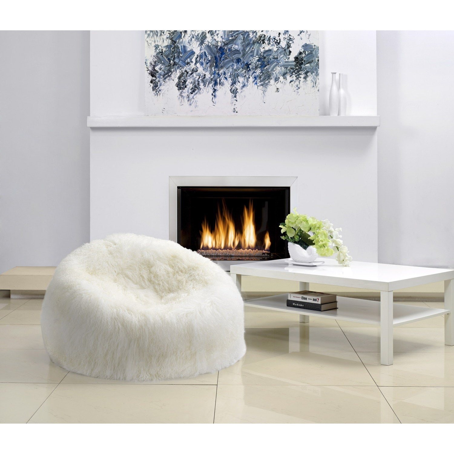 Cushion Longwool Tibetan Lamb Bean Bag Sheepskin Ivory 2