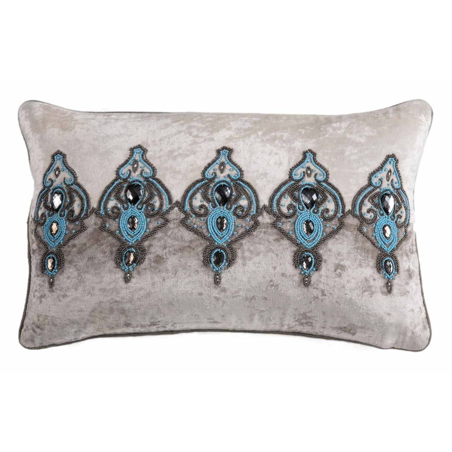 Cotton Velvet Cushion Basque & Cream 30x50cm Beige #_shape=Square