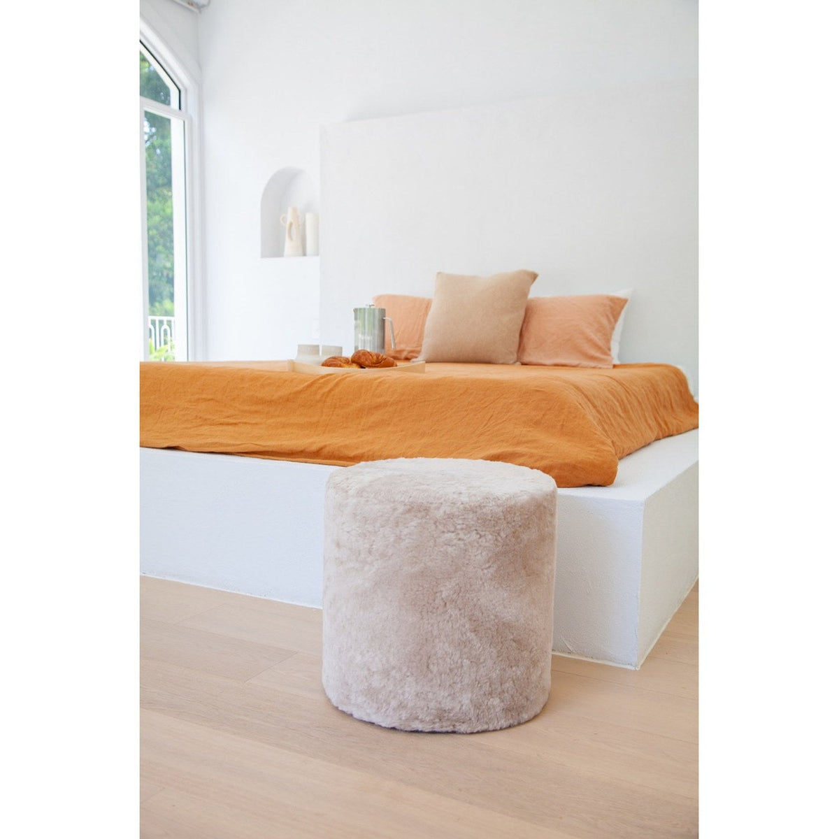 Furniture Tall Ottoman Shearling 40x40cm Oatmeal 3