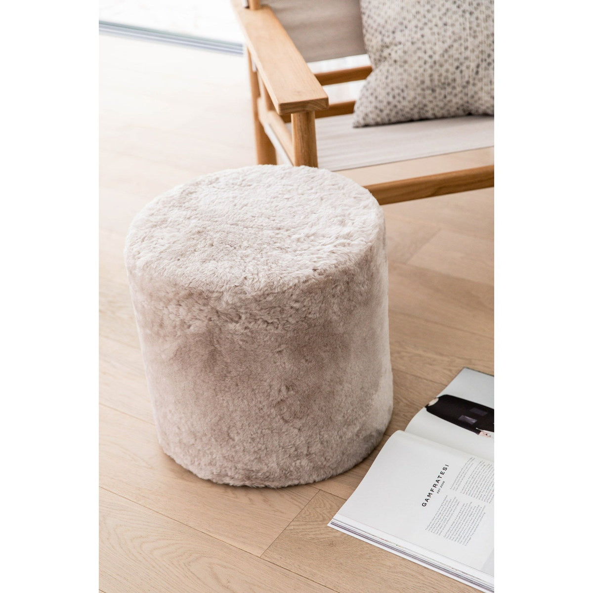 Furniture Tall Ottoman Shearling 40x40cm Oatmeal 2