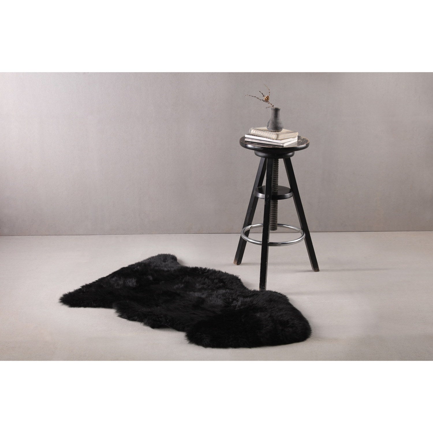 Long Wool Sheepskin Rug Single Black 2