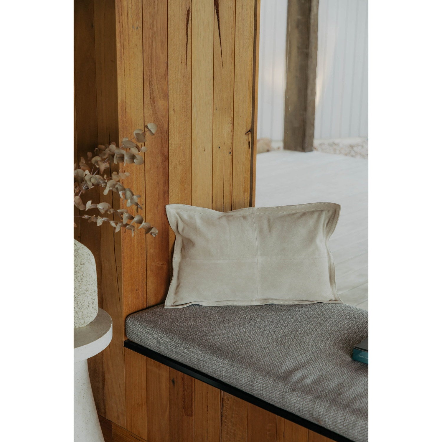 Suede Cowhide Cushion Light Beige 2