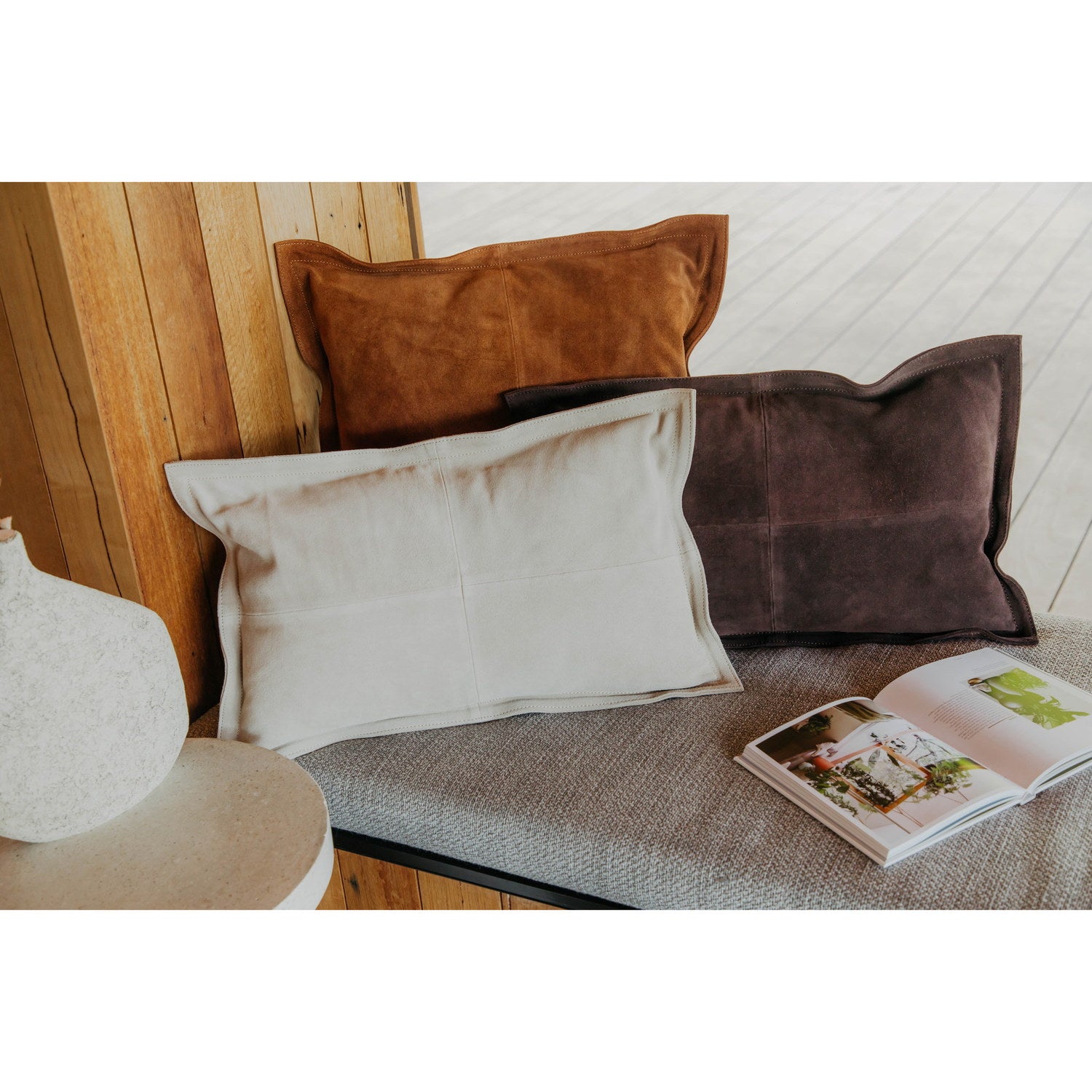 Suede Cowhide Cushion Camel 2