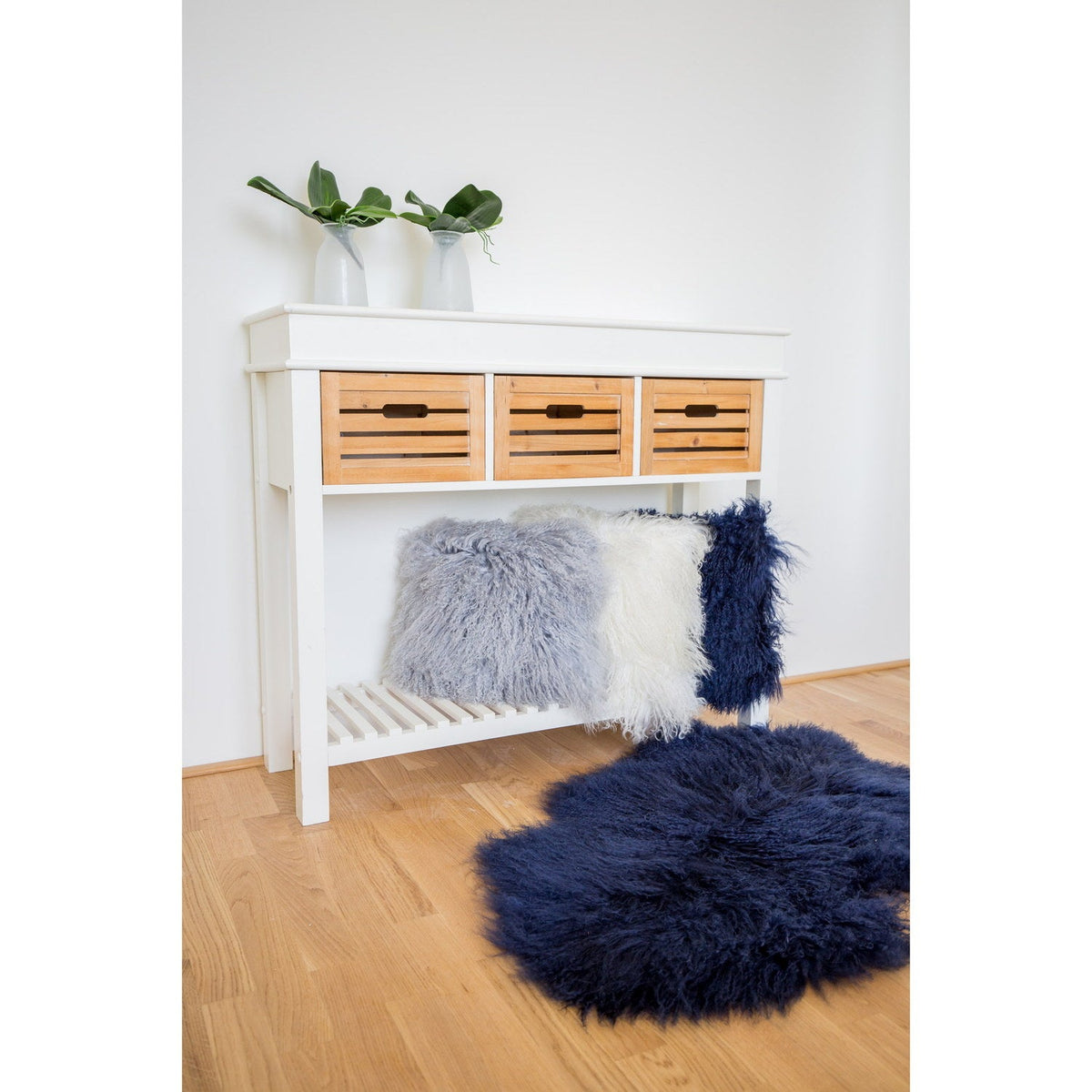 Tibetan Long Wool Sheepskin Single Pelt Navy 2