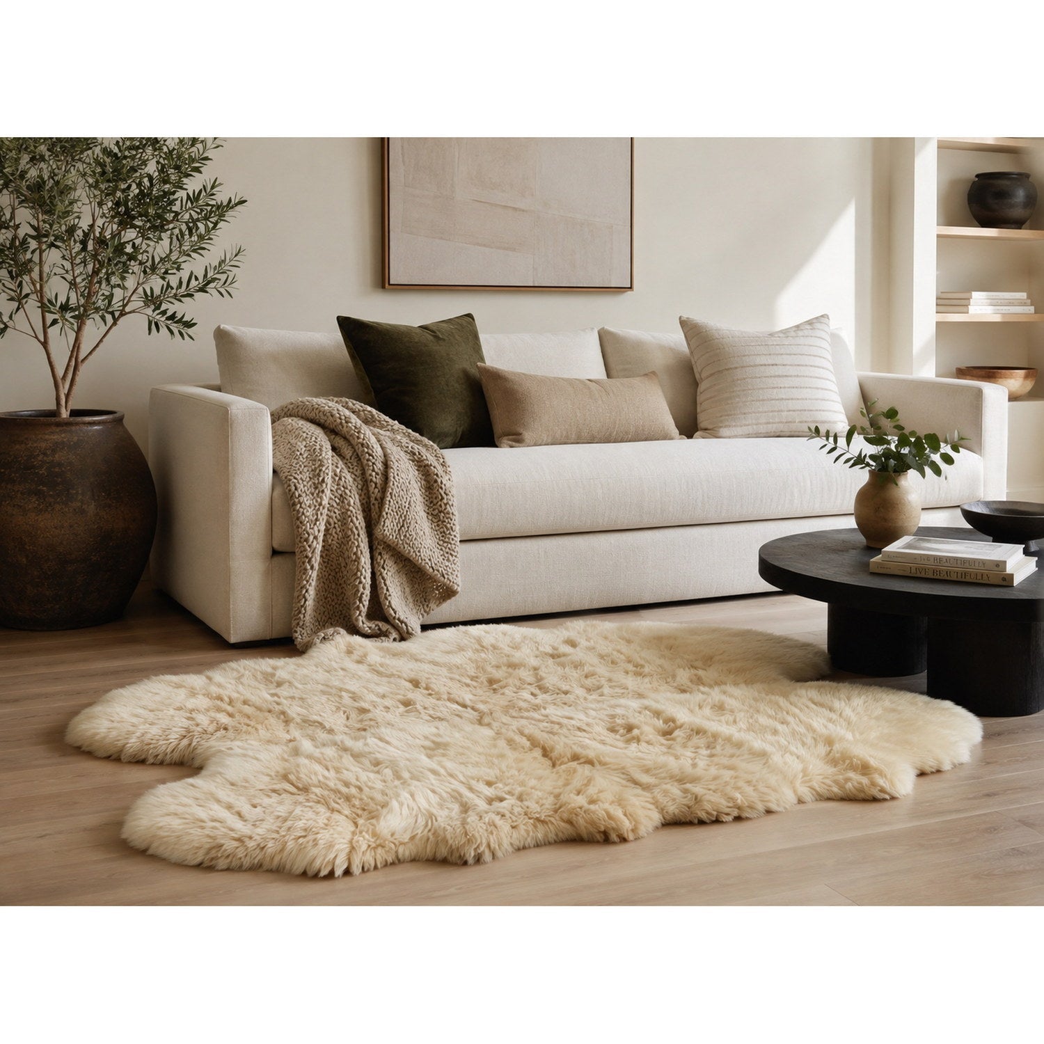 Long Wool Sheepskin Rug Quarto Bisque 2