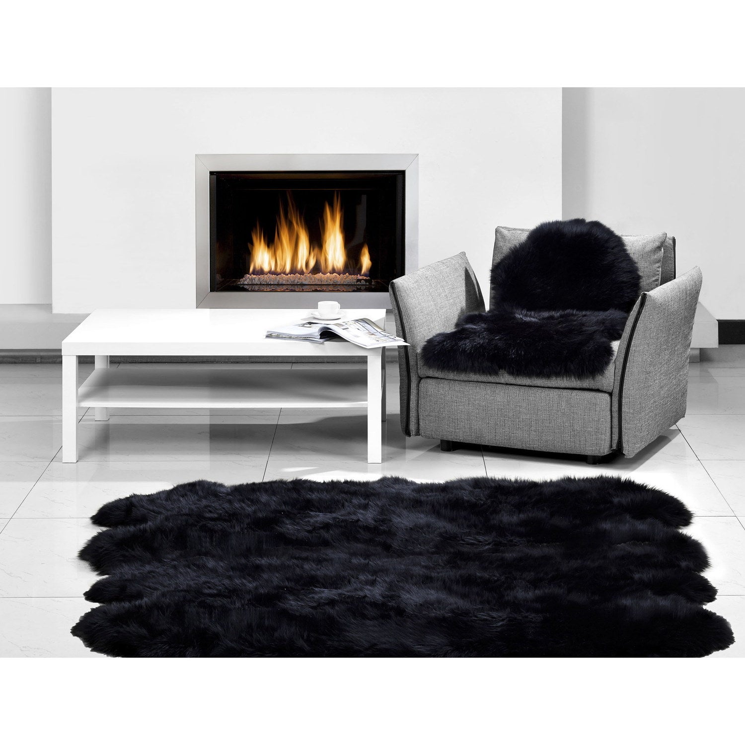 Long Wool Sheepskin Rug Octo Black 2