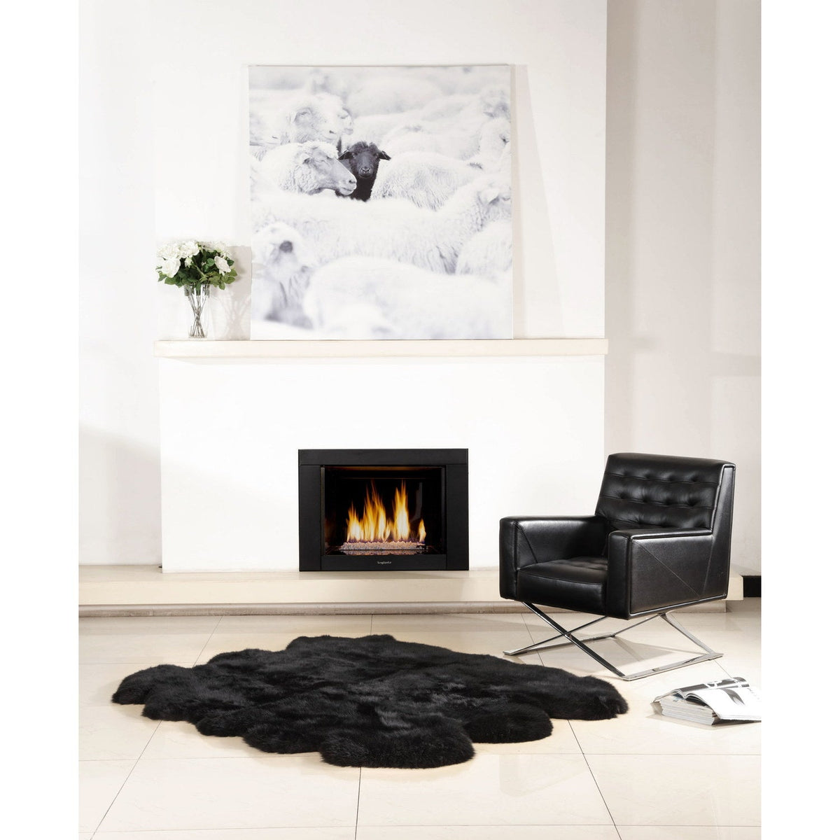 Long Wool Sheepskin Rug Sexto Black 2