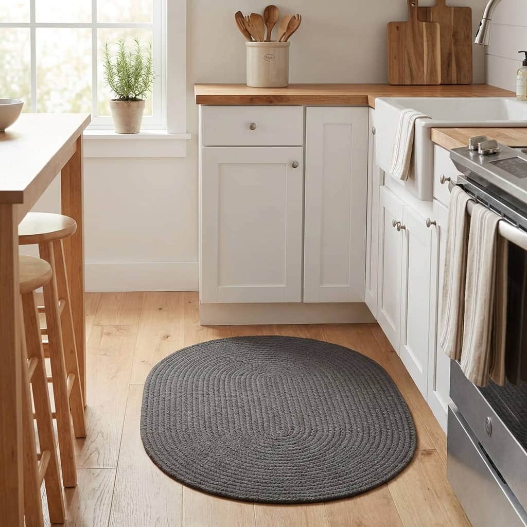 Gray Braided Rug - Reversible Solid - Indoor Outdoor Kitchen Rug
