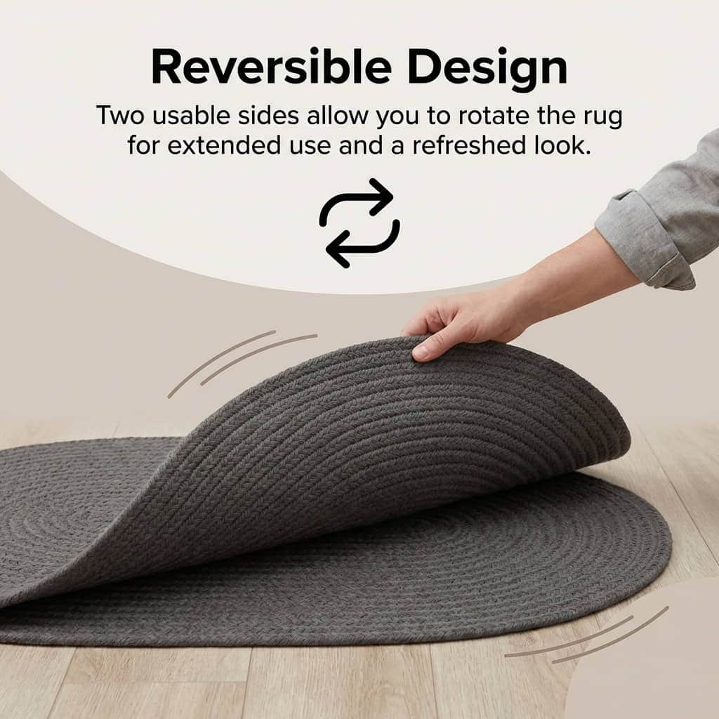 Gray Braided Rug - Reversible Solid - Indoor Outdoor Kitchen Rug