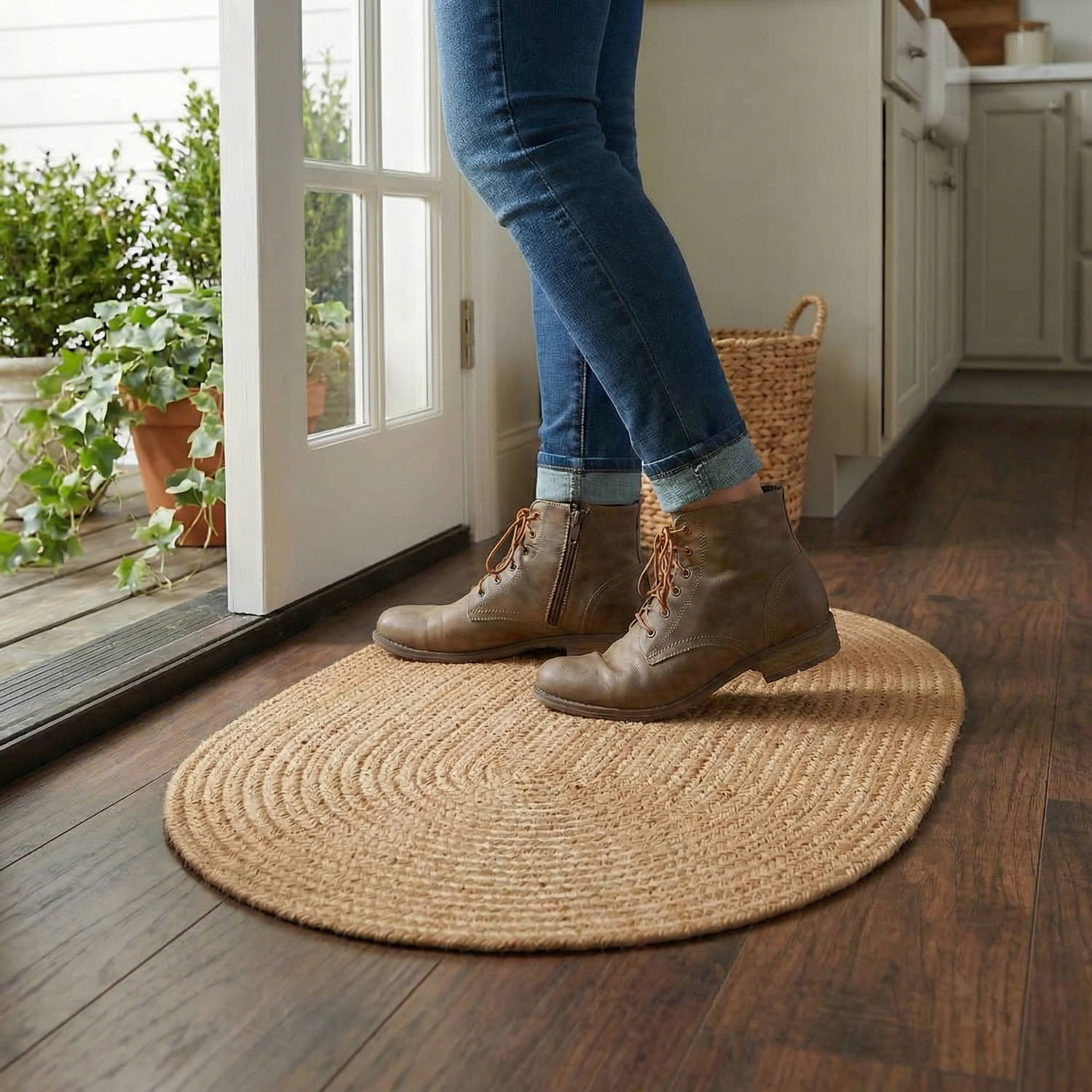 Beige Braided Rug - Reversible Solid Constrution - Indoor Outdoor