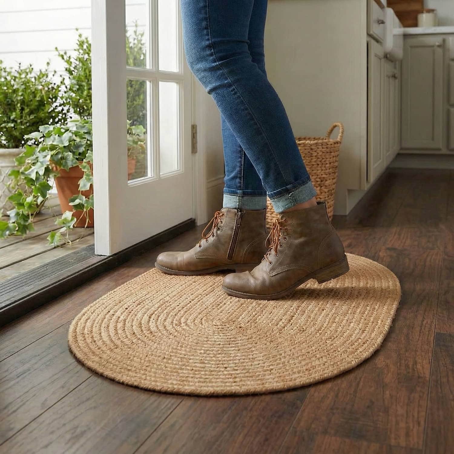 Beige Braided Rug - Reversible Solid - Indoor Outdoor Kitchen Rug