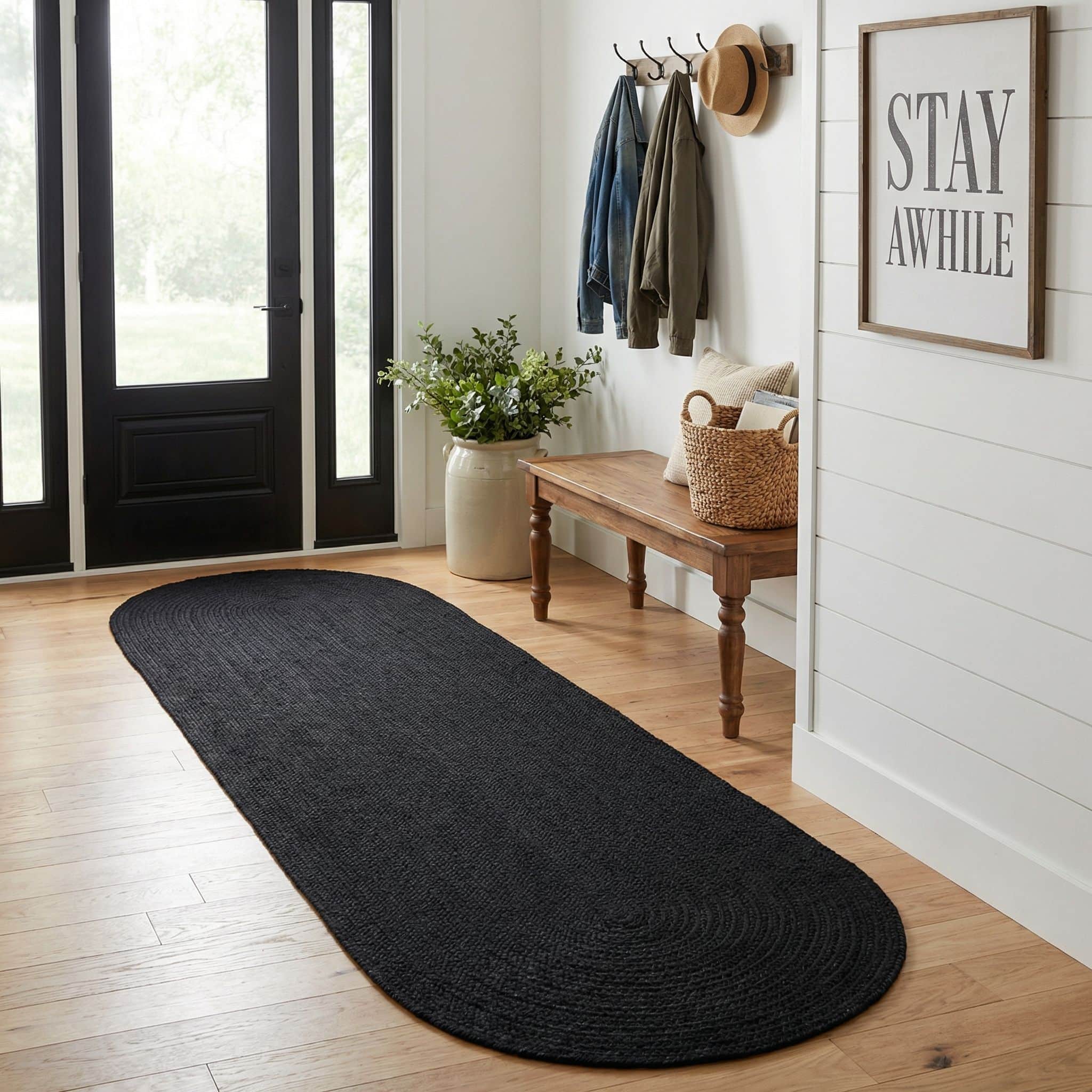 Black Braided Rug - Reversible Solid - Indoor Outdoor Kitchen Rug