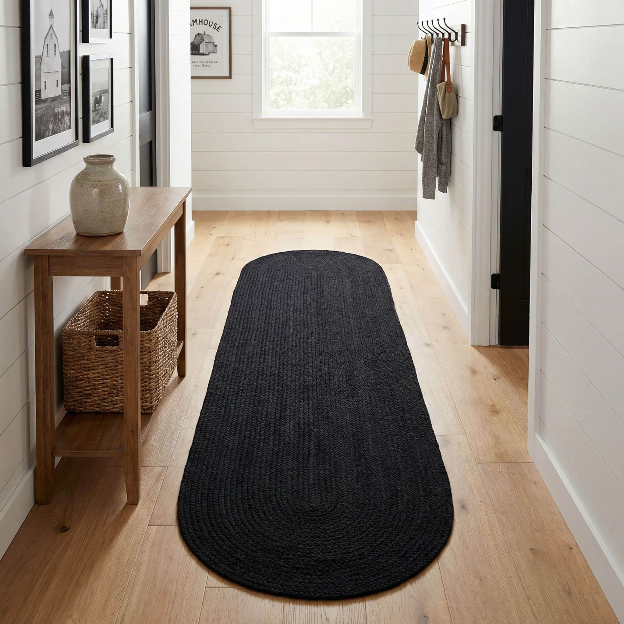 Black Braided Rug - Reversible Solid - Indoor Outdoor Kitchen Rug