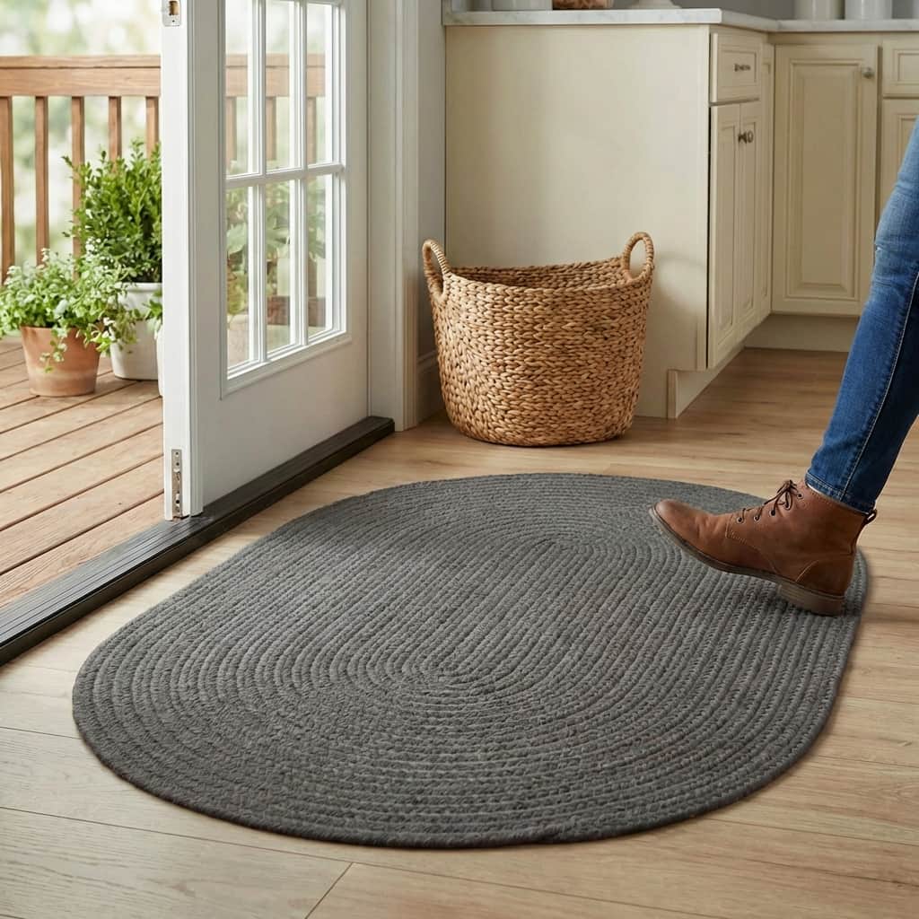 Gray Braided Rug - Reversible Solid - Indoor Outdoor Kitchen Rug