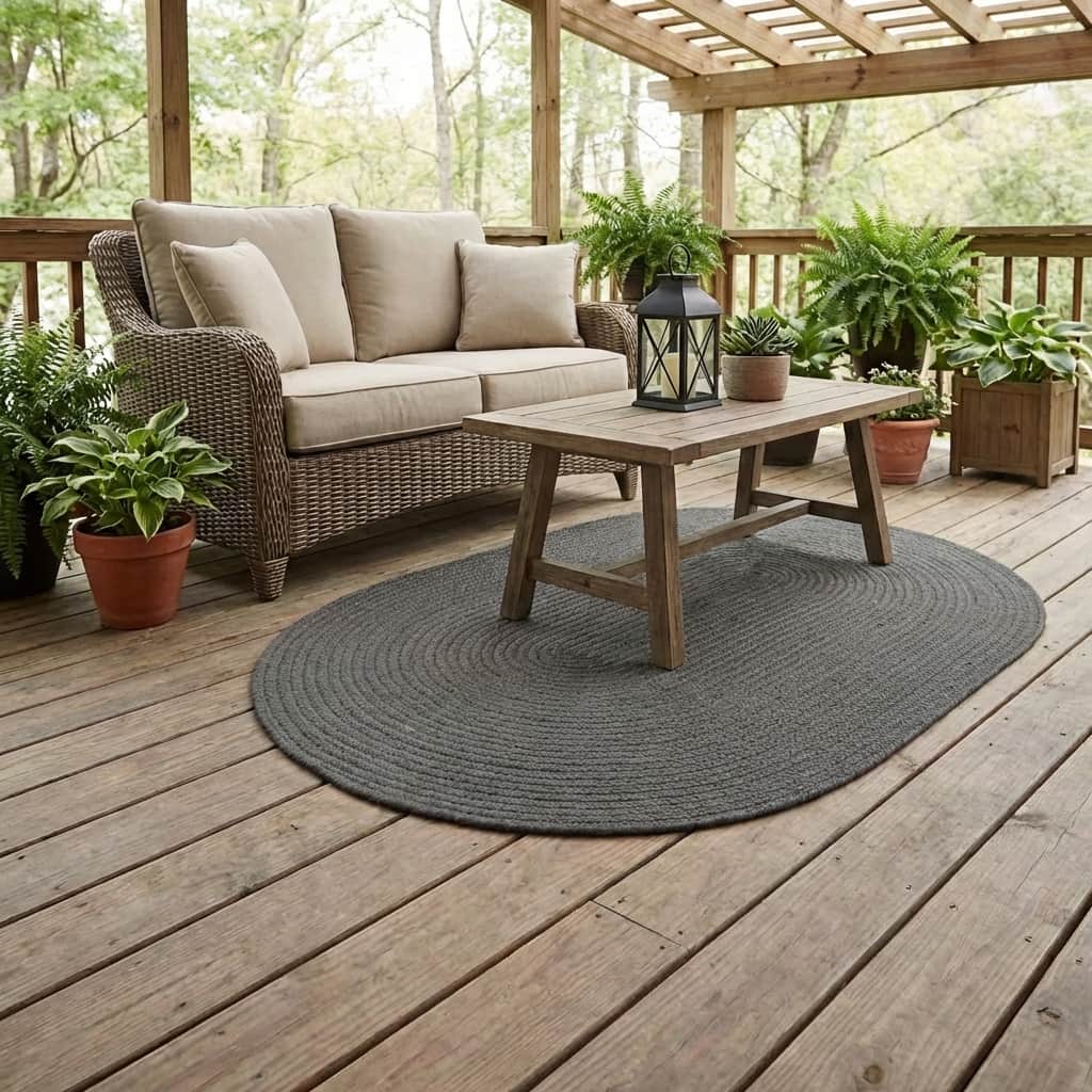 Gray Braided Rug - Reversible Solid - Indoor Outdoor Kitchen Rug