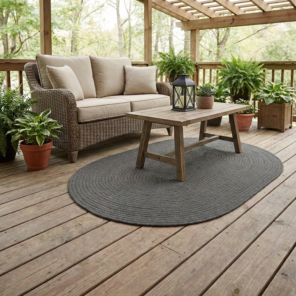 Gray Braided Rug - Reversible Solid Constrution - Indoor Outdoor