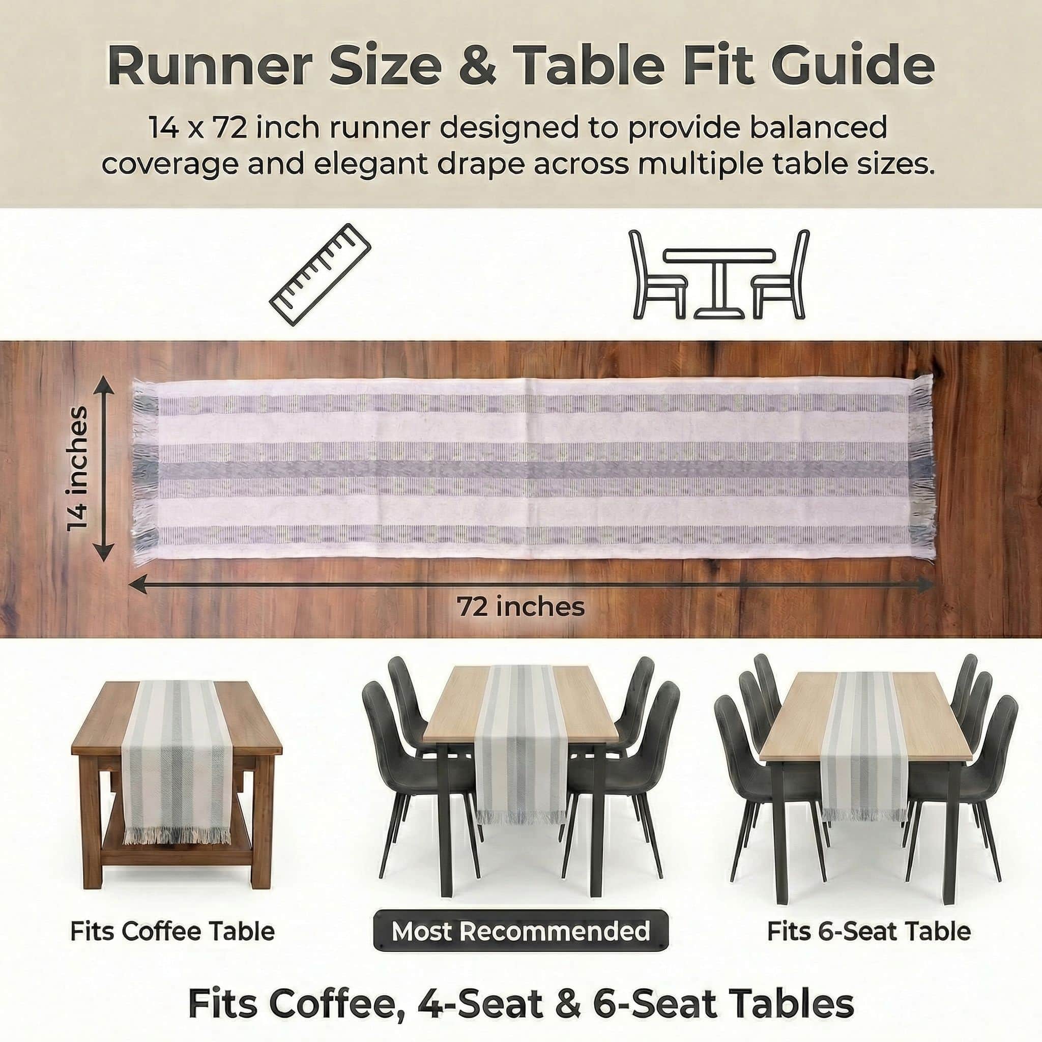Ivory & Gray Cotton Table Runner – Farmhouse Inspired Washable Dining Runner | 14" x 72"