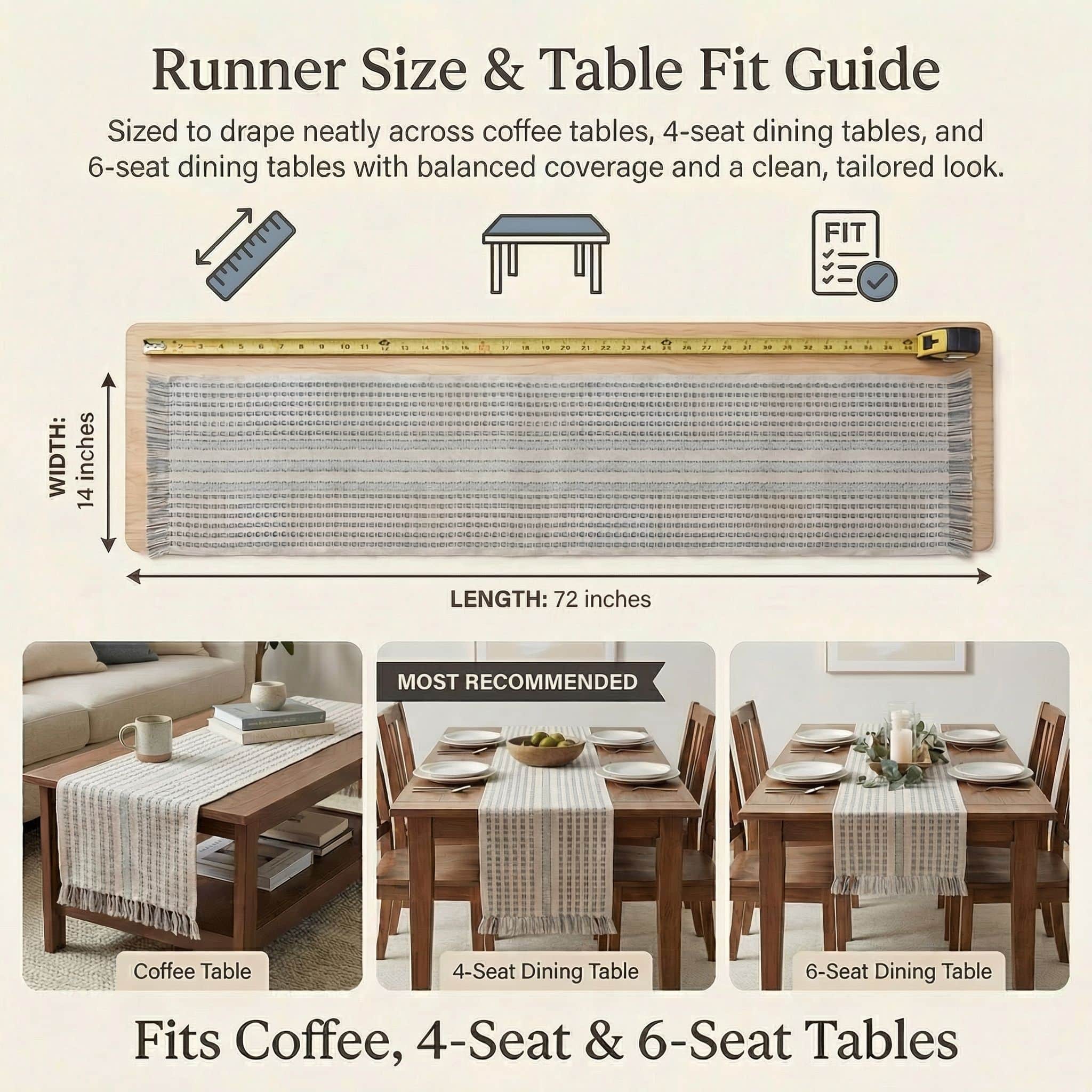 Ivory, Gray Table Runner Cotton Farmhouse Inspired