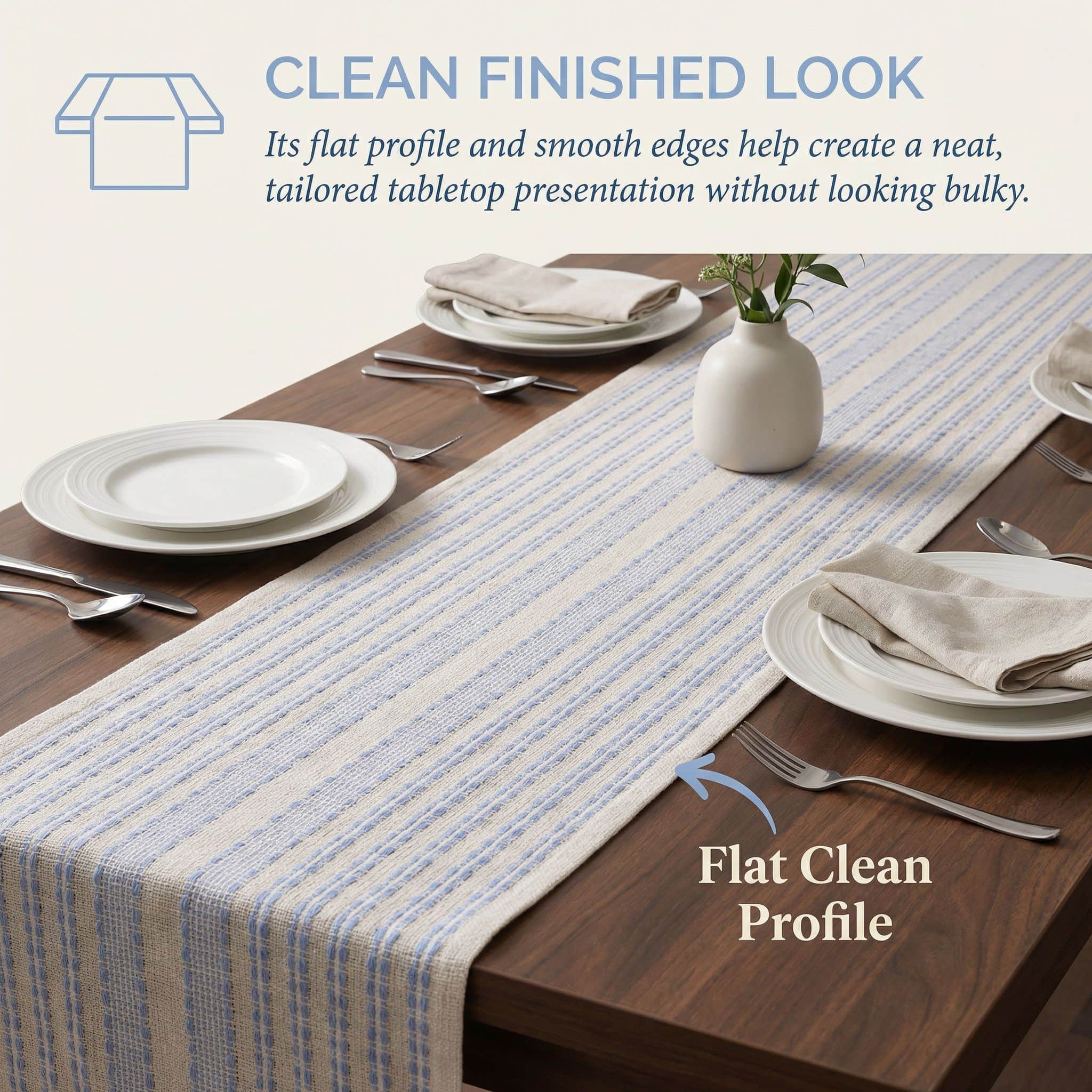 Ivory, Blue Table Runner Cotton Farmhouse Inspired