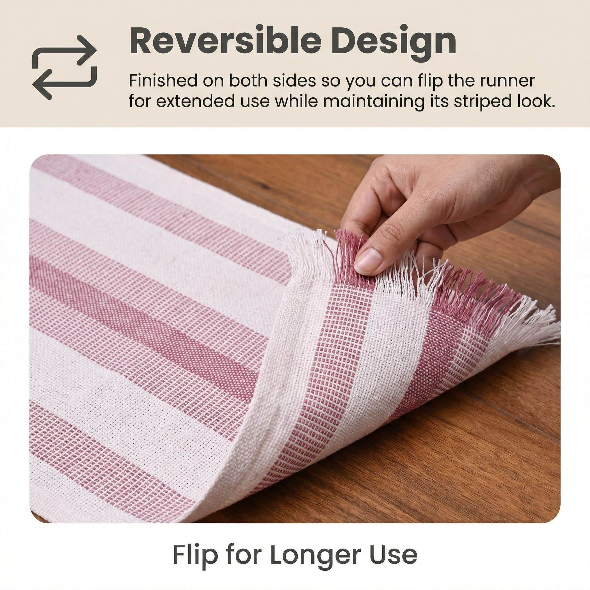 Ivory & Red Cotton Table Runner – Farmhouse Inspired Washable Dining Runner | 14" x 72"