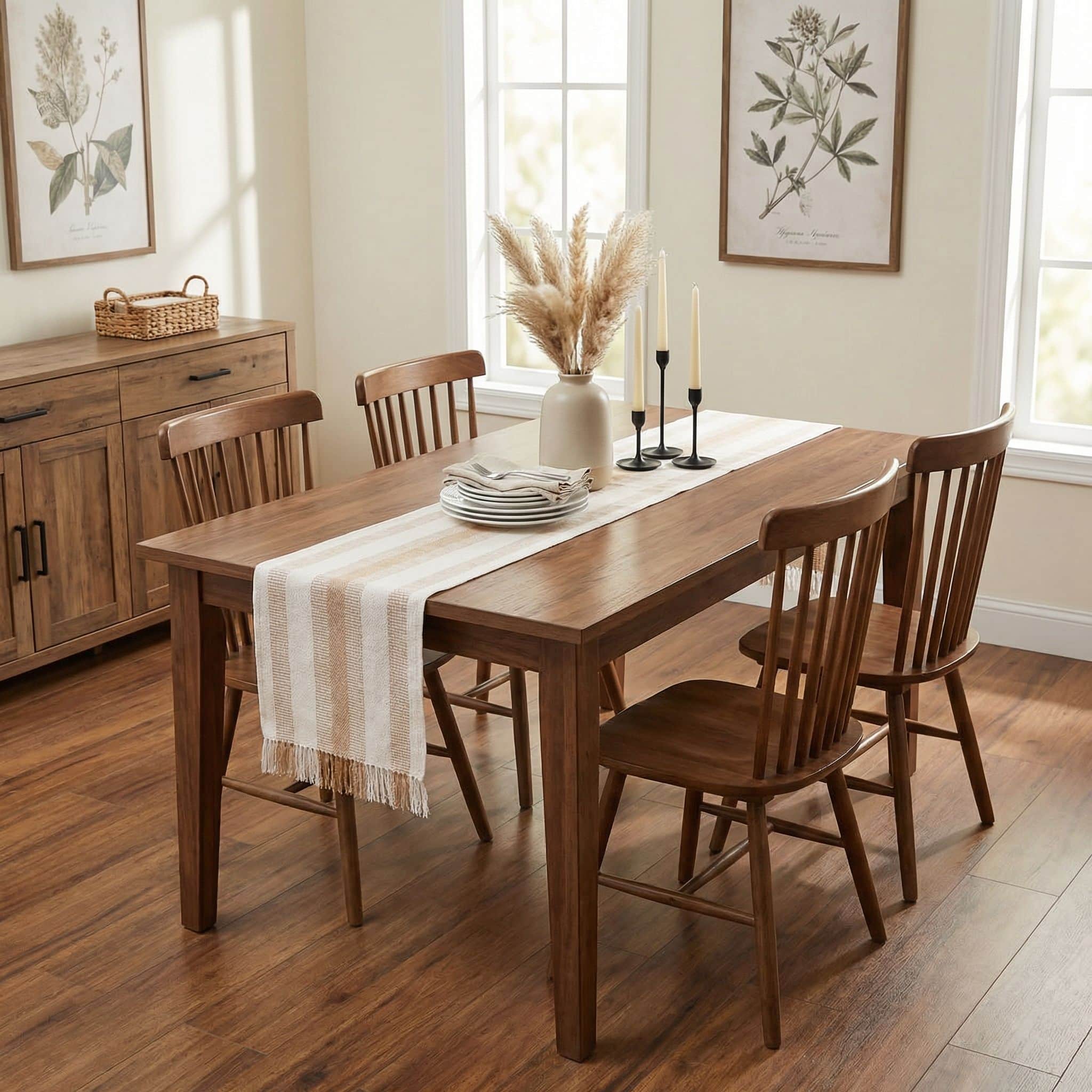 Ivory & Beige Cotton Table Runner – Farmhouse Inspired Washable Dining Runner | 14" x 72"