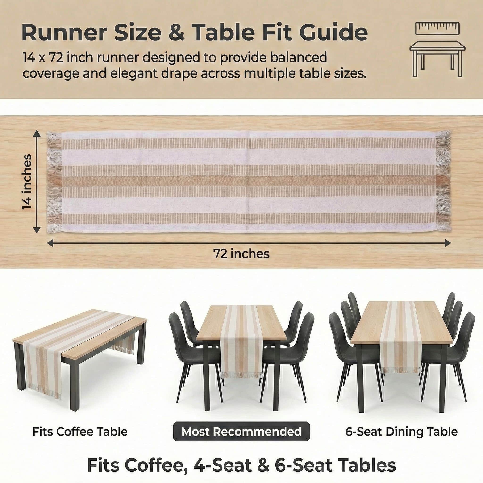 Ivory & Beige Cotton Table Runner – Farmhouse Inspired Washable Dining Runner | 14" x 72"