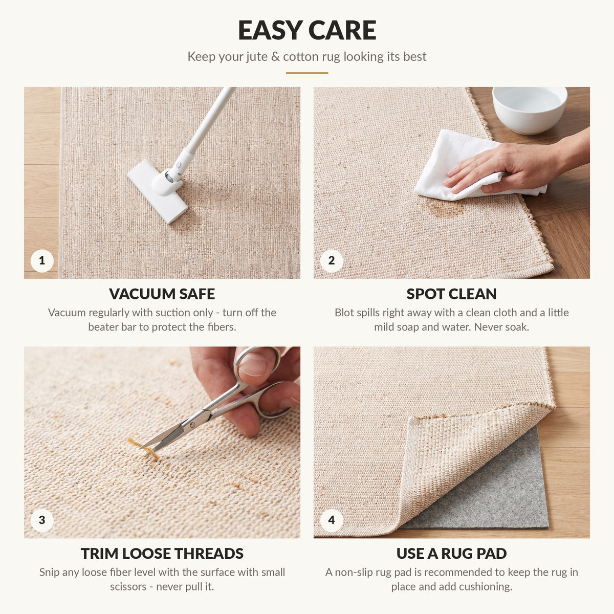 Terra Handwoven Boho Jute and Cotton Rug | Natural