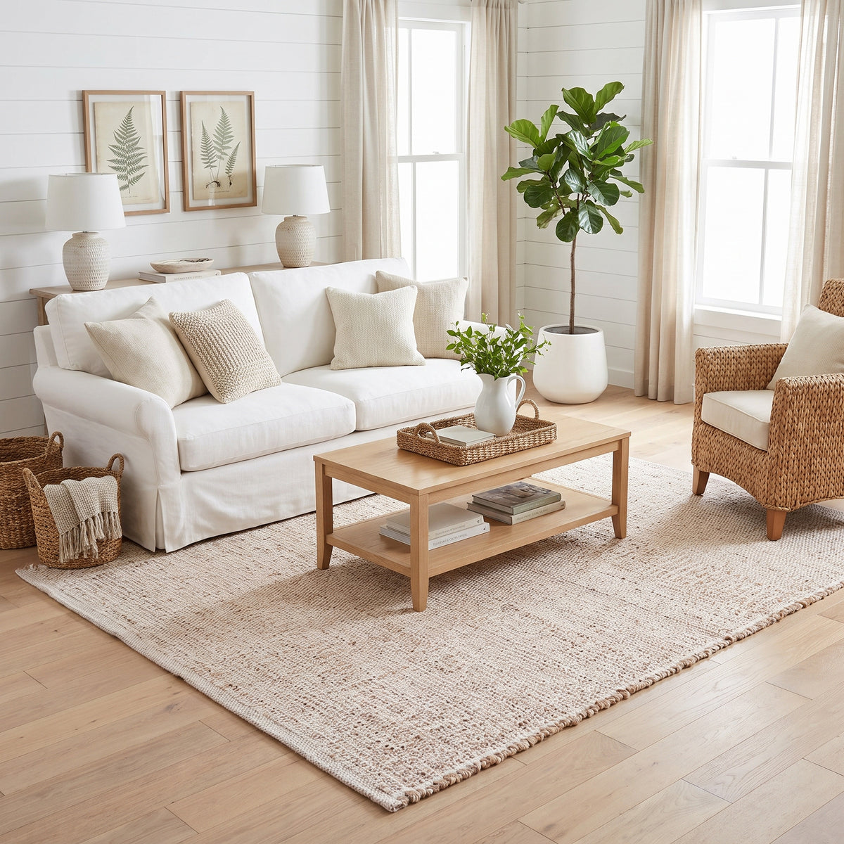 Terra Handwoven Boho Jute and Cotton Rug | Natural