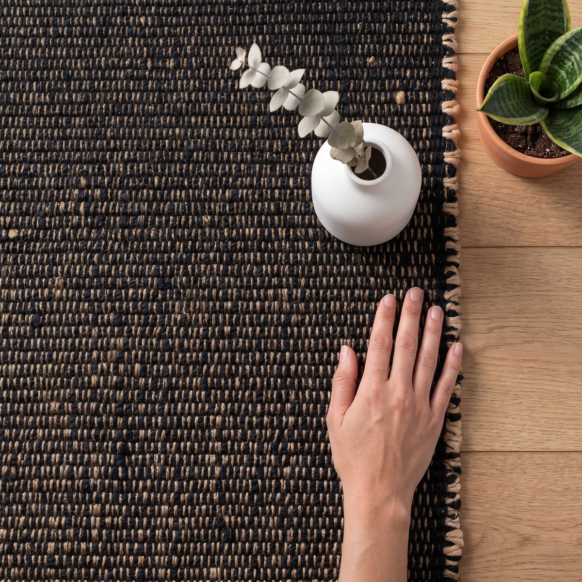 Terra Handwoven Boho Jute and Cotton Rug | Black